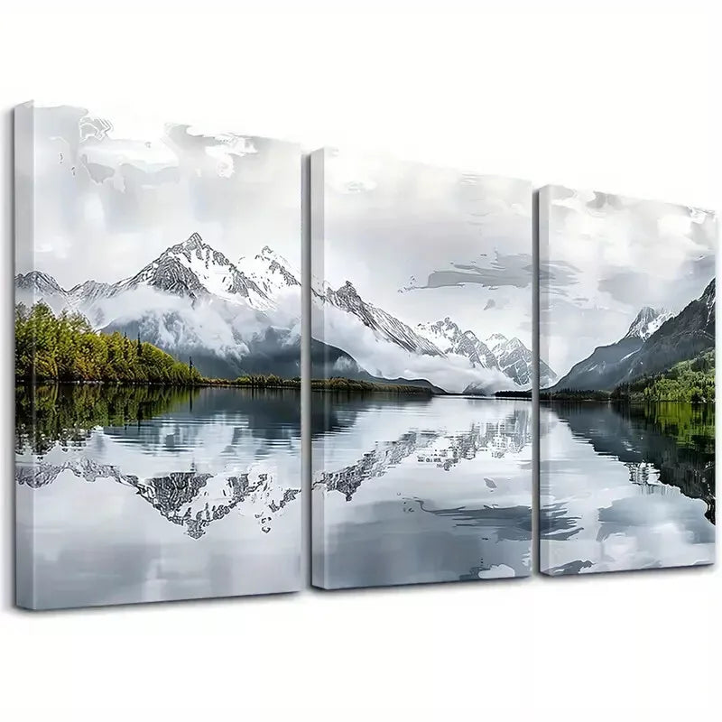 3-Piece Abstract Serene Snowy Landscape Art Set - Framed Canvas Wall Decor 50x70cm - High Quality Print - 100% Australian Made - Ready to Hang - Perfect for Living Room, Bedroom & Office Decor