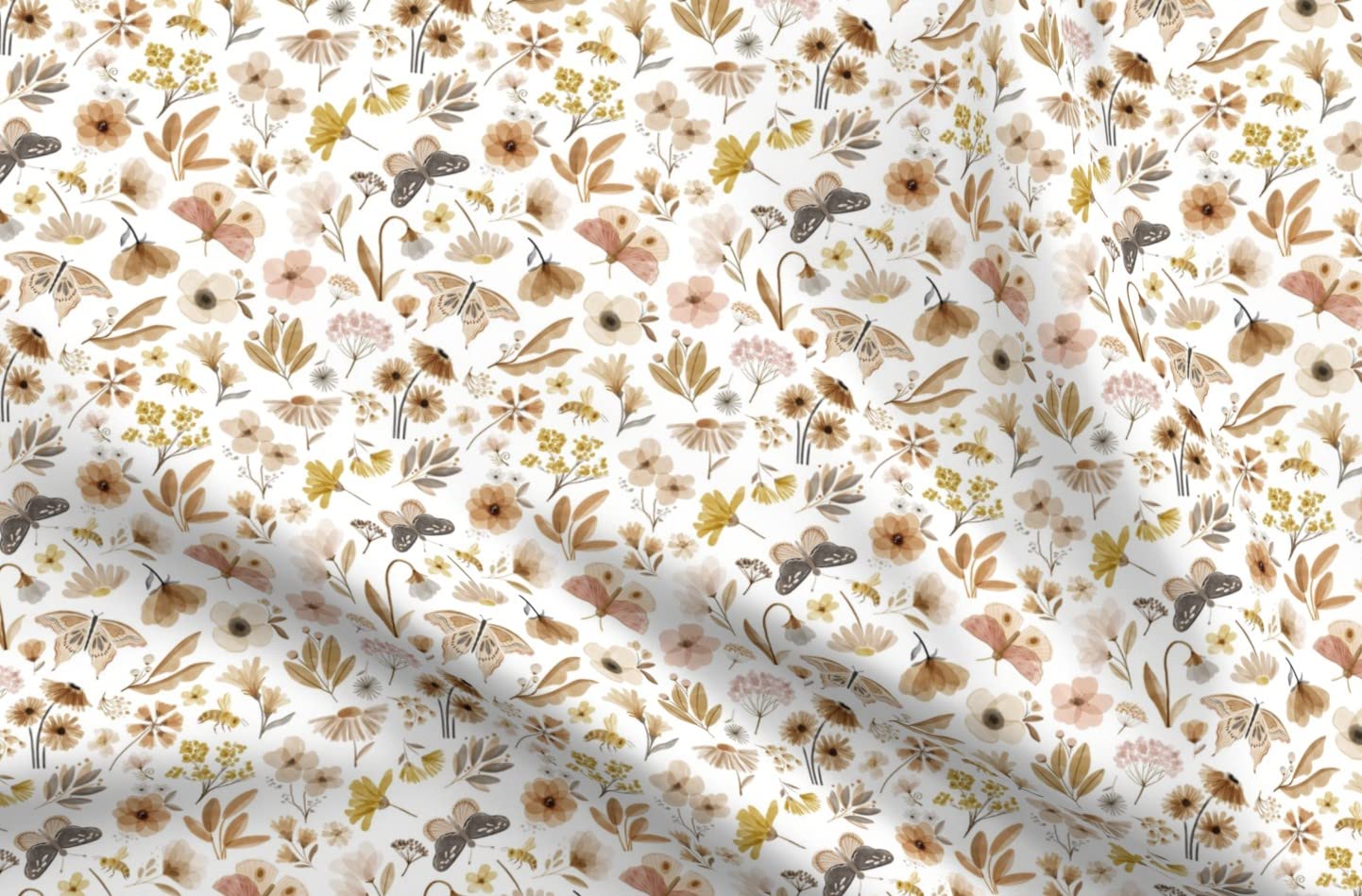 Premium Spoonflower Upholstery Velvet Fabric - Floral Garden with Butterflies & Bees Print for Home Decor, Apparel & DIY Projects | Fat Quarter, Spring Nature Design | Perfect for Curtains, Pillows & Clothing