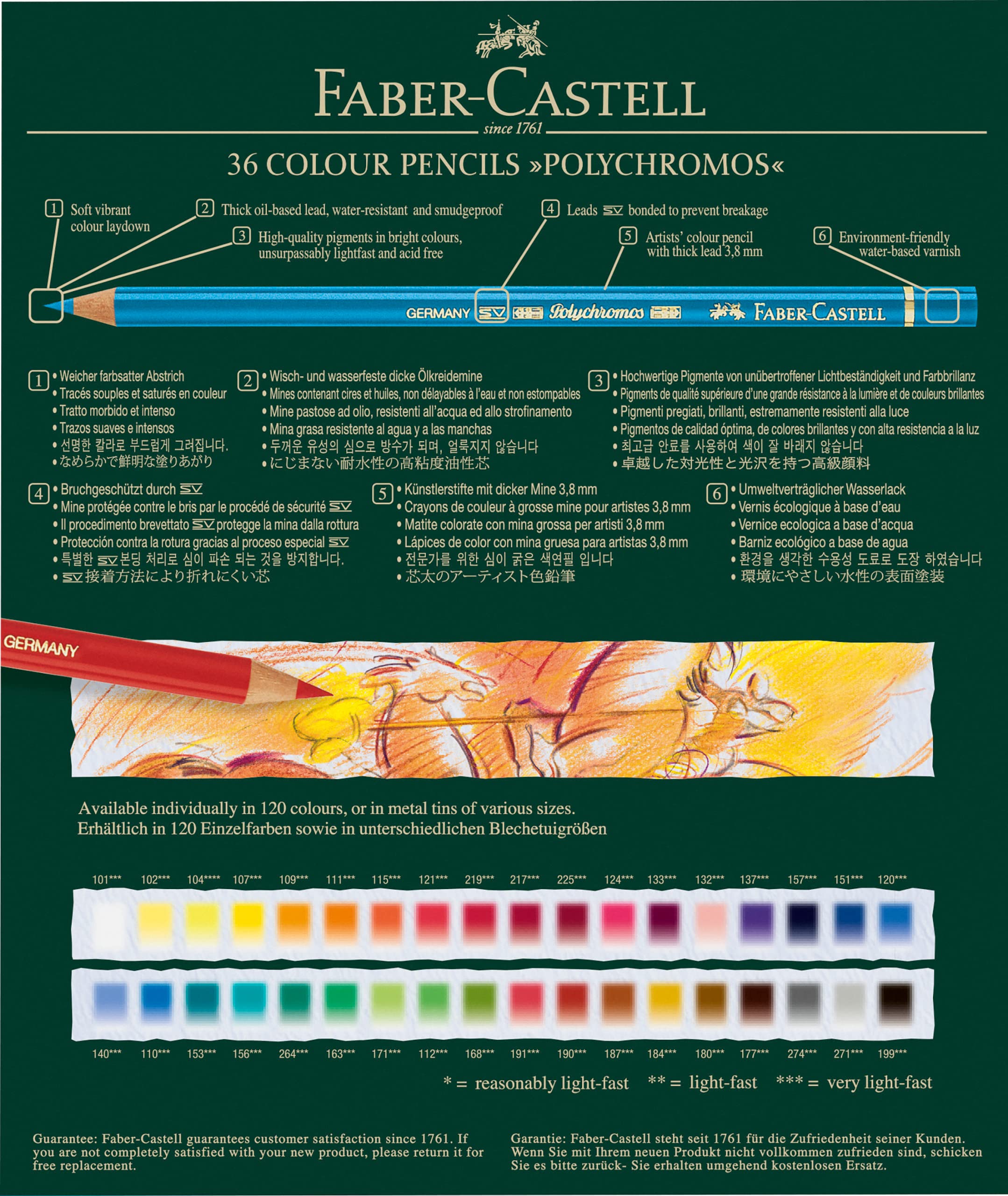 Faber-Castell Polychromos 36 Colored Pencils - Professional Art Set for Drawing & Sketching
