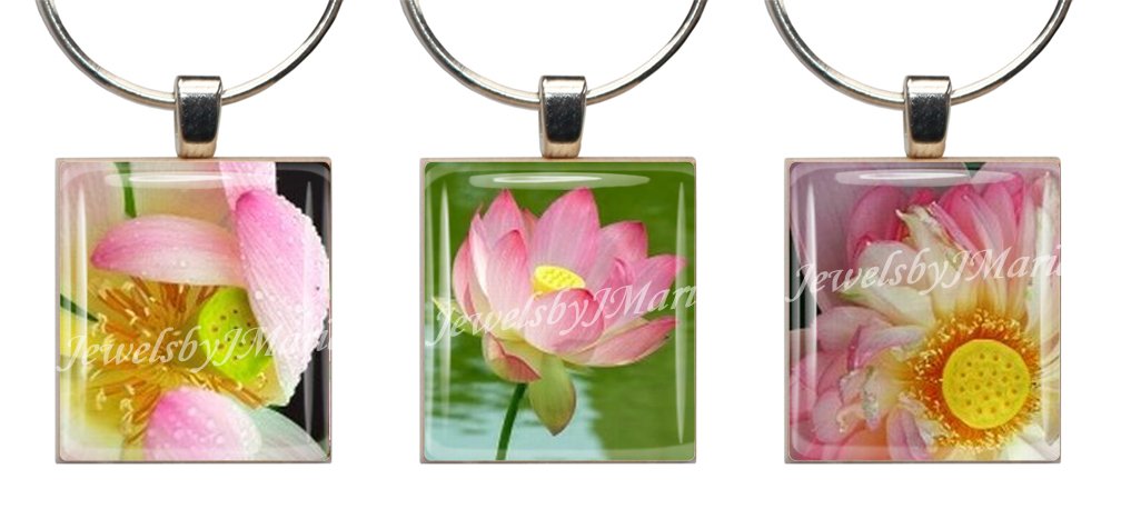 LOTUS FLOWERS Scrabble Tile Wine Glass Charms - Set of 3 Stemware Markers with Pendants - Perfect for Parties, Weddings & Wine Tasting Events