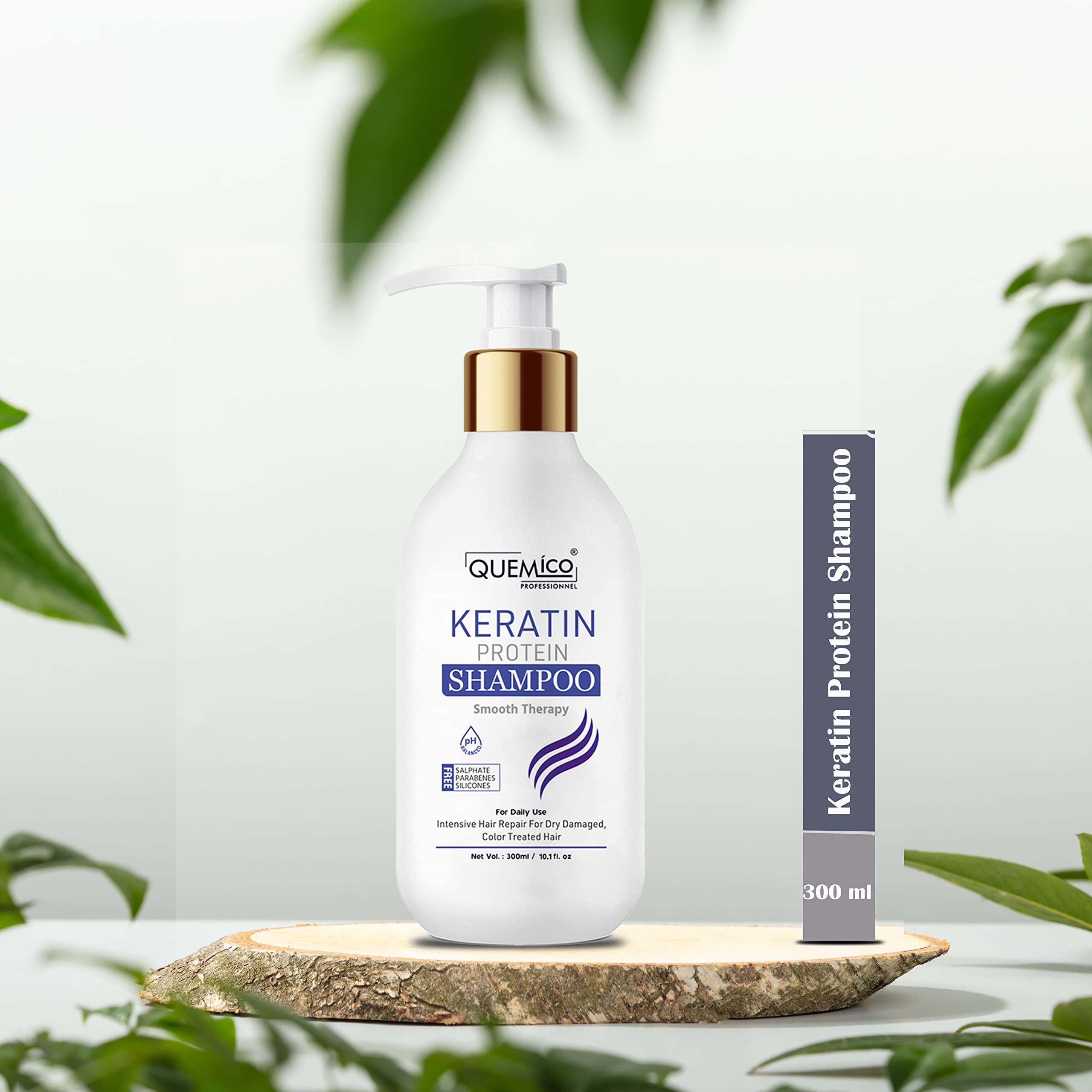 Quemico Professional Sulfate-Free Keratin Shampoo & Conditioner Set (300ml + 150ml) - Keratin Protein Smoothing Hair Care - No Sulfates, Parabens or Silicones - For Damaged, Frizzy & Color-Treated Hair - Salon Quality at Home