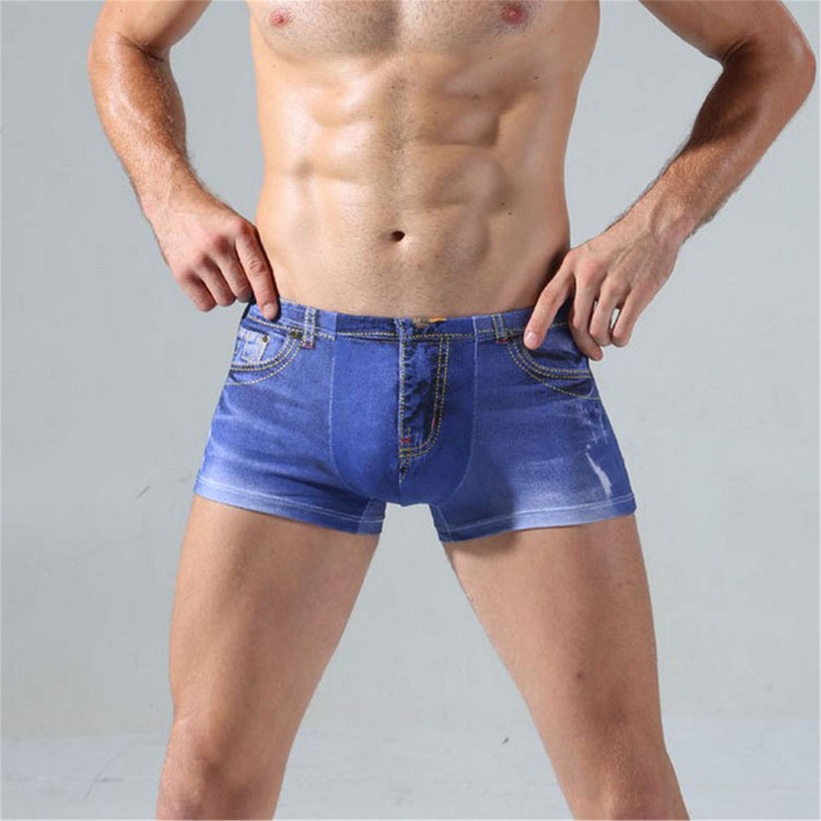 Andongnywell Men's Underwear - Cowboy Fake Jean Printed Spandex Boxer Briefs, Breathable & Stretchable Knickers, Seamless Underwear for Daily Wear & Casual Outfits
