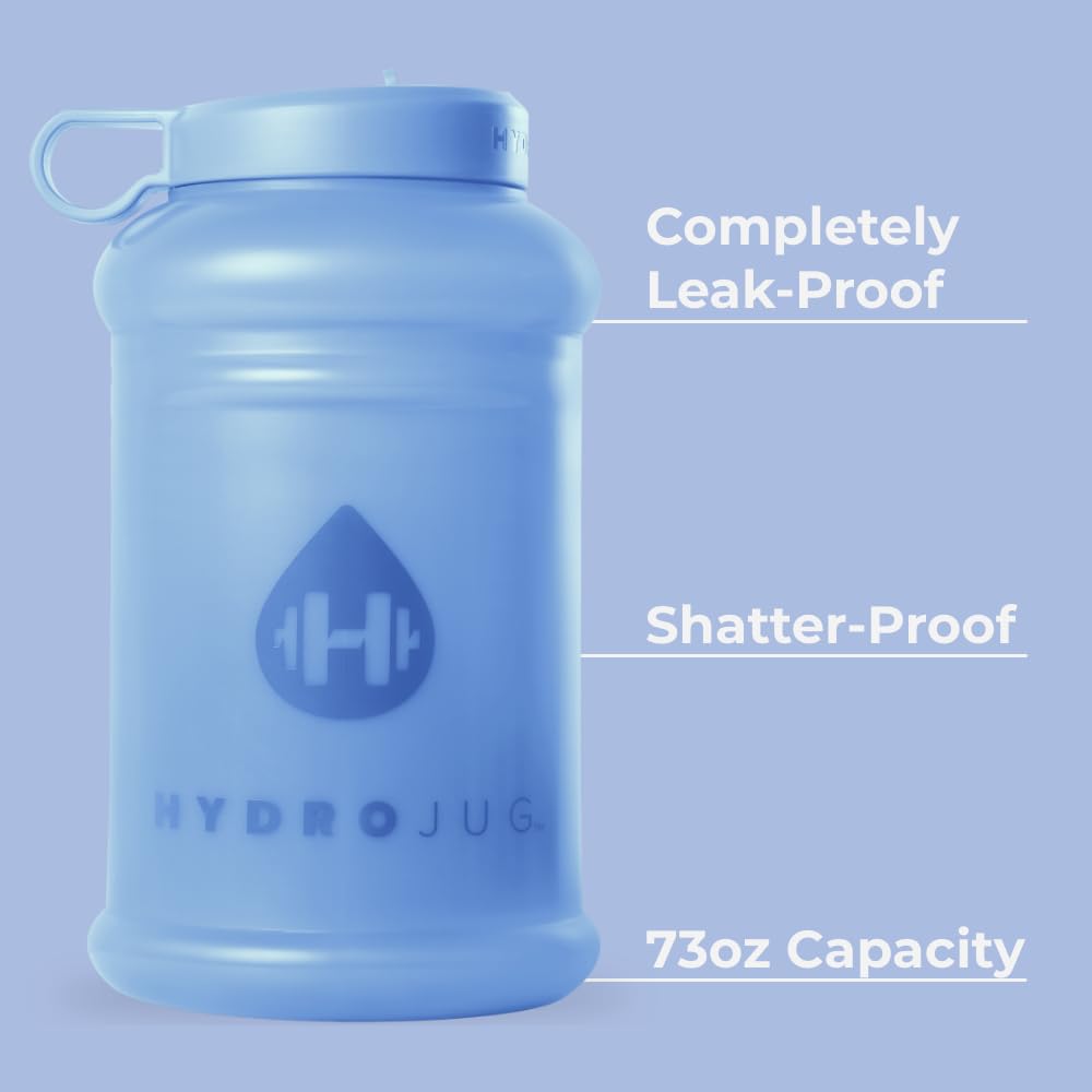 HydroJug Half Gallon Water Bottle 73oz - BPA Free, Leakproof, Reusable Water Jug with Handle - Dishwasher Safe for Easy Cleaning - Ideal for Gym, Hiking, Office & Outdoor Activities - Light Blue Pro Jug V2