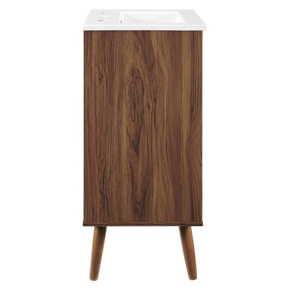 Modway Transmit 18 Inch Walnut White Bathroom Vanity with Sink - Modern Bathroom Furniture for Small Spaces, Apartment & Powder Room Makeover