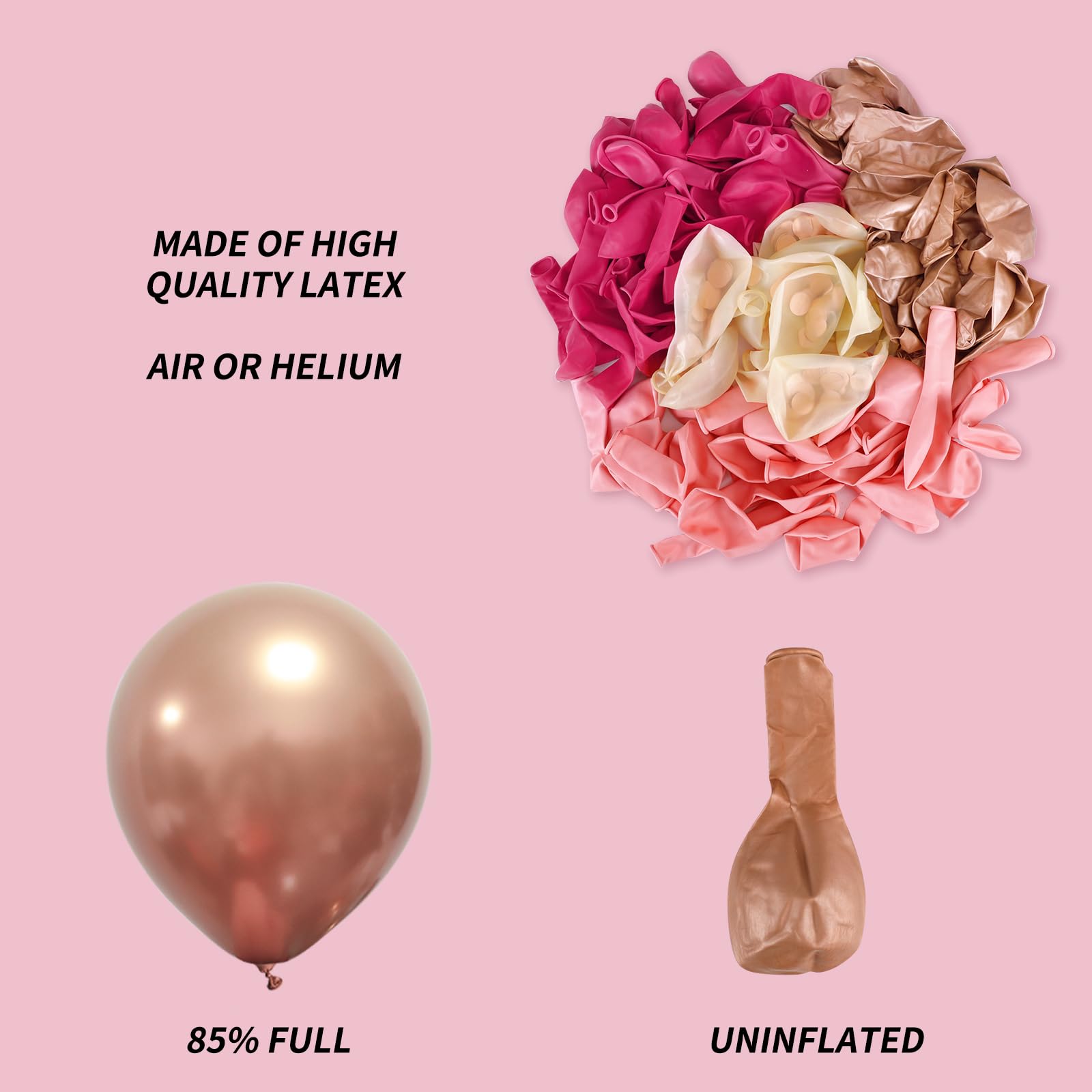 160pcs Pink Balloon Arch Garland Kit - Hot Pink & Rose Gold Metallic Confetti Balloons for Birthday, Baby Shower, Princess Party, Wedding Decorations | Perfect for Backdrops, Photo Booths & Event Decor