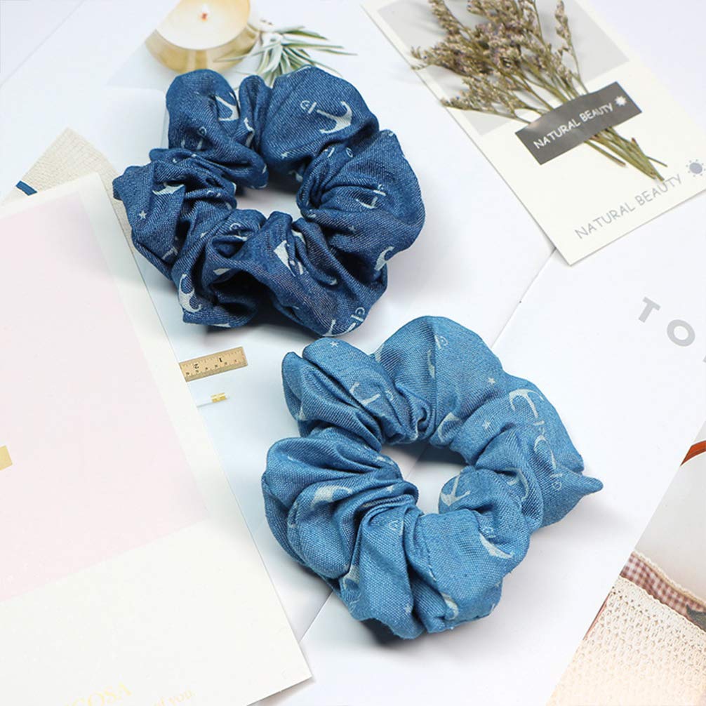 FRCOLOR 4PCS Denim Scrunchies Hair Bands for Women & Girls - Casual & Office Style