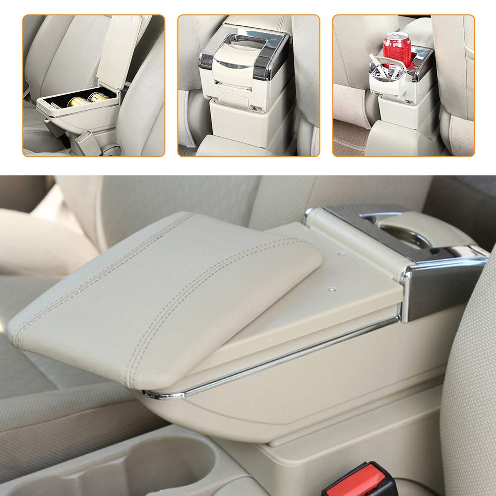 Custom Fit Car Center Console Armrest Storage Box for 2014-2019 Mazda CX-3 | Cup Holder & Removable Ashtray | Beige Interior Accessories | Perfect for Road Trips & Daily Commute