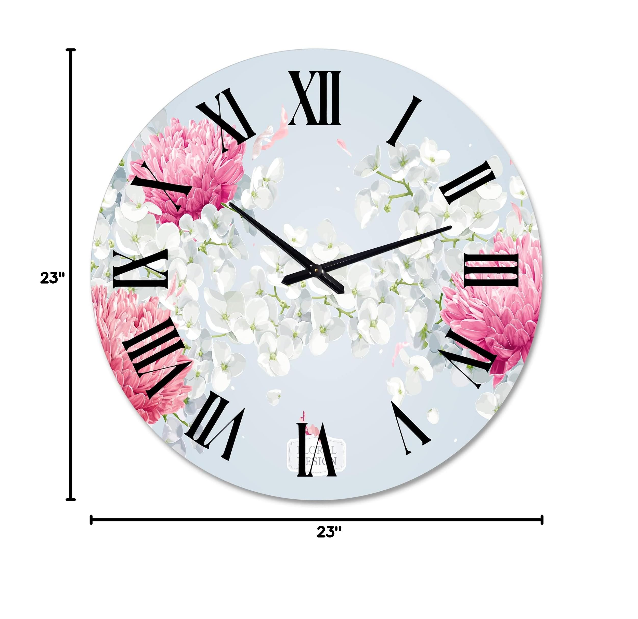 DesignQ Traditional Floral Wall Clock - Large 'Chrysanthemums & Apple Blossom' Kitchen Decor | Perfect for Home, Office & Farmhouse Style Interiors