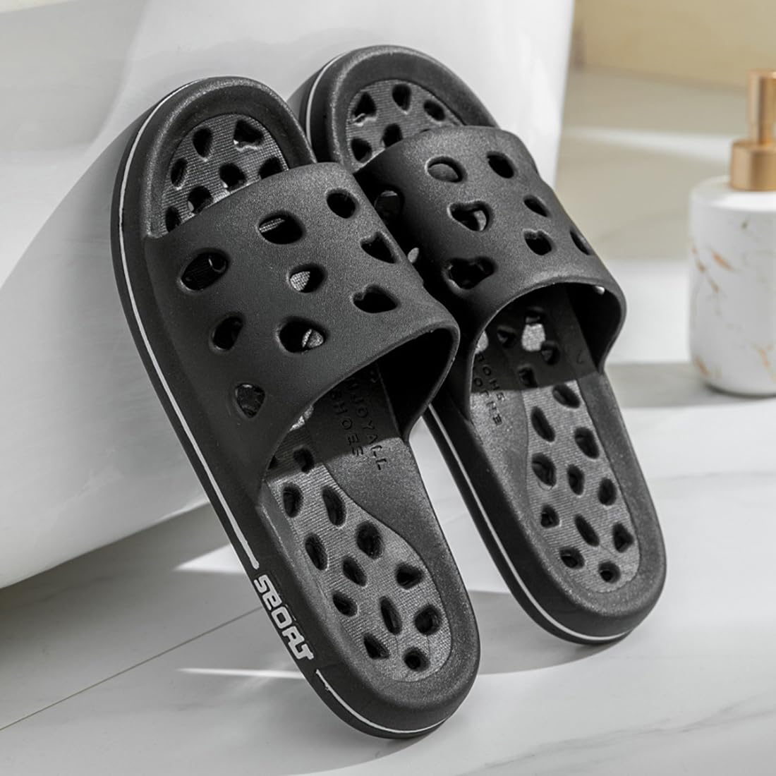 FINLEOO Quick-Dry Shower Sandals for Men & Women - Non-Slip Bathroom Slippers with Drainage Holes, Soft Sole Gym Slippers for Home, Spa, Pool & Travel - Comfortable Open-Toe House Slippers