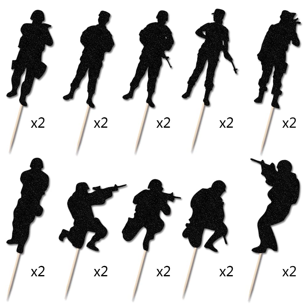 20PCS Military Themed Cupcake Toppers - Soldier Birthday Cake Decorations, Veteran's Day Party Supplies, Men's Army Themed Celebration Decor - Perfect for Military Birthday Parties, Veterans Day Events & Patriotic Dessert Displays