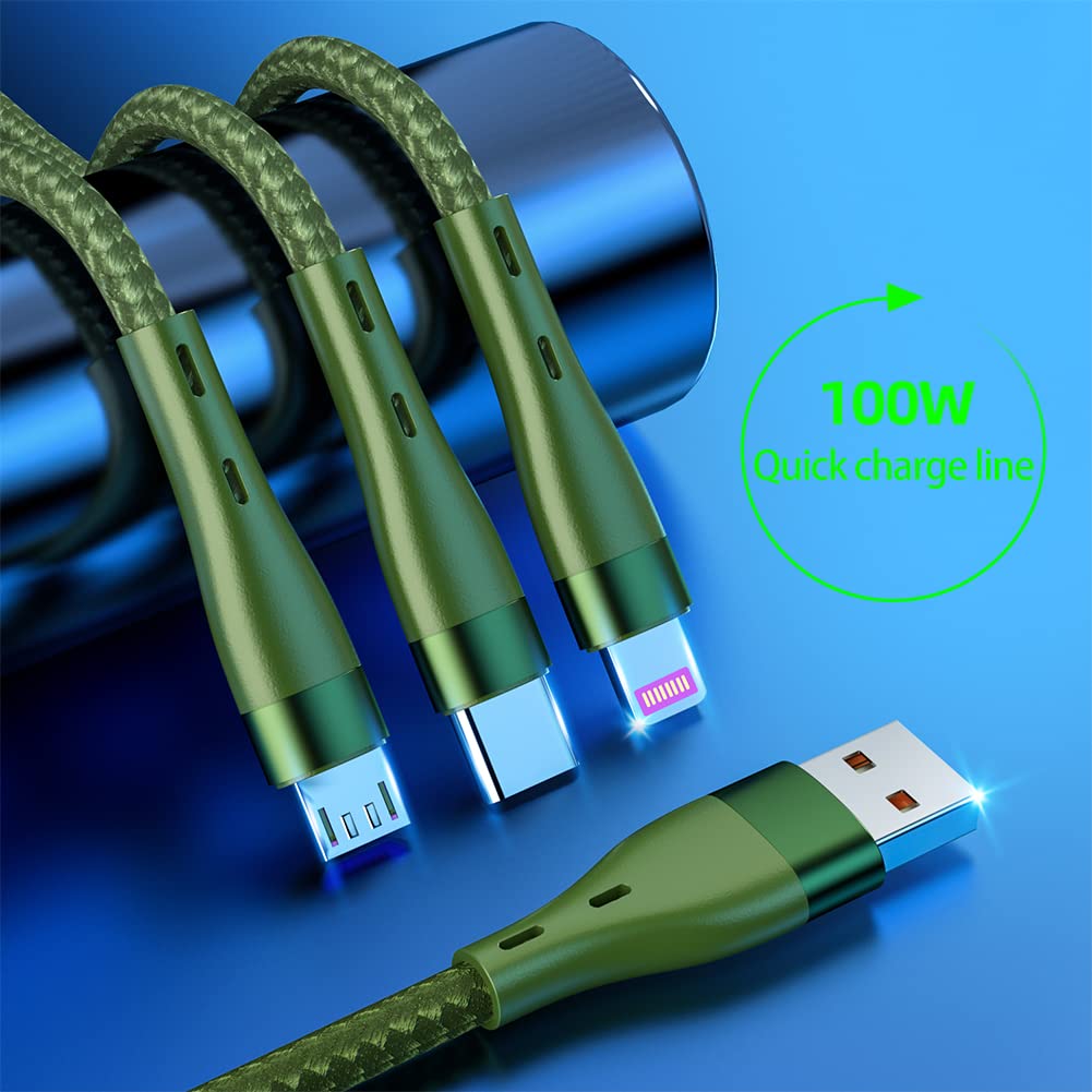 3-in-1 Nylon Braided Multi Charging Cable - Type C/Micro USB/Lightning Compatible with iPhone/Samsung Galaxy/Tablets & More (2 Pack, 5FT) - Perfect for Home, Office & Travel Charging