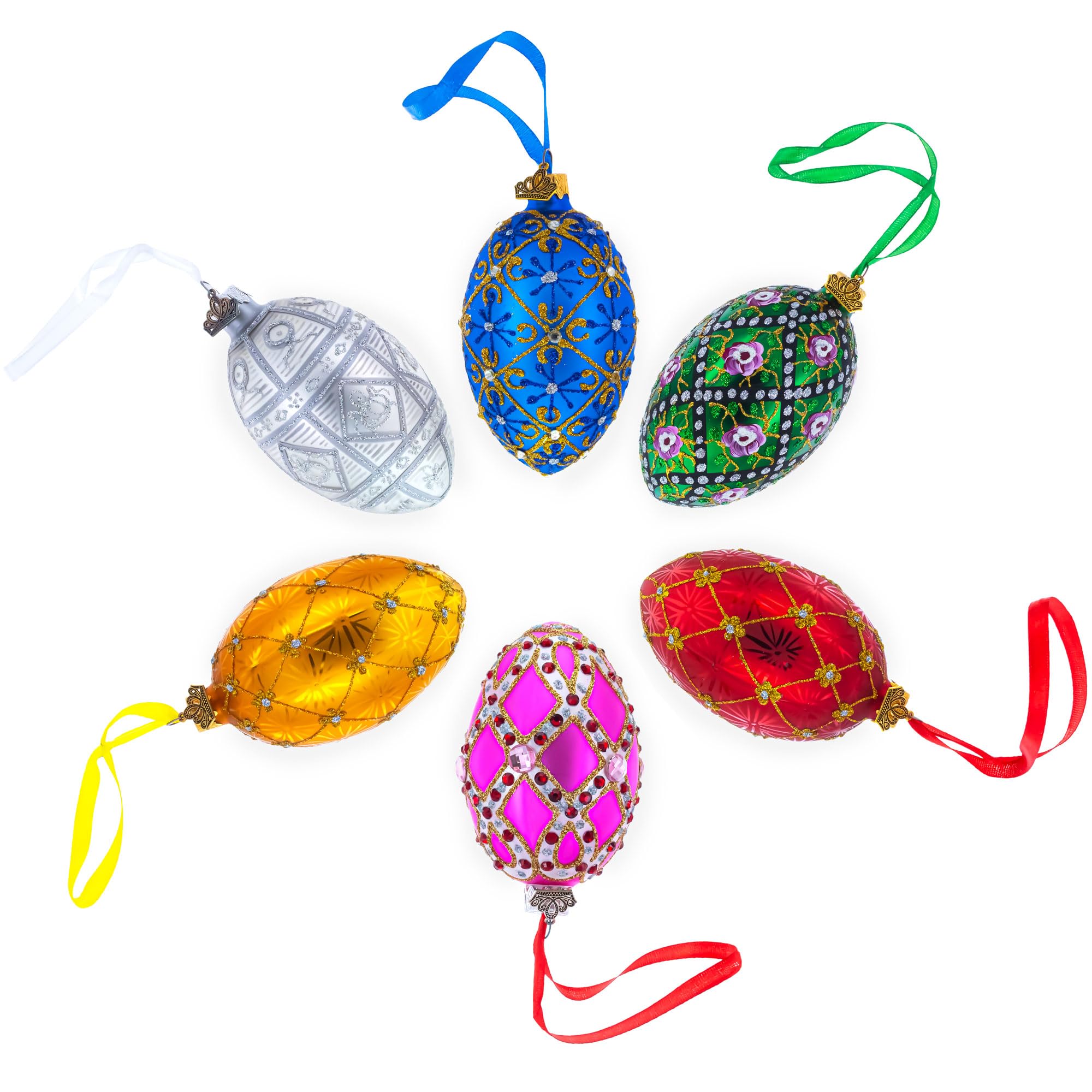 4 Inch Blue Glass Egg Ornament with Jeweled Purple Flowers - Perfect for Easter Decor, Christmas Tree Ornaments & Home Decoration Gifts