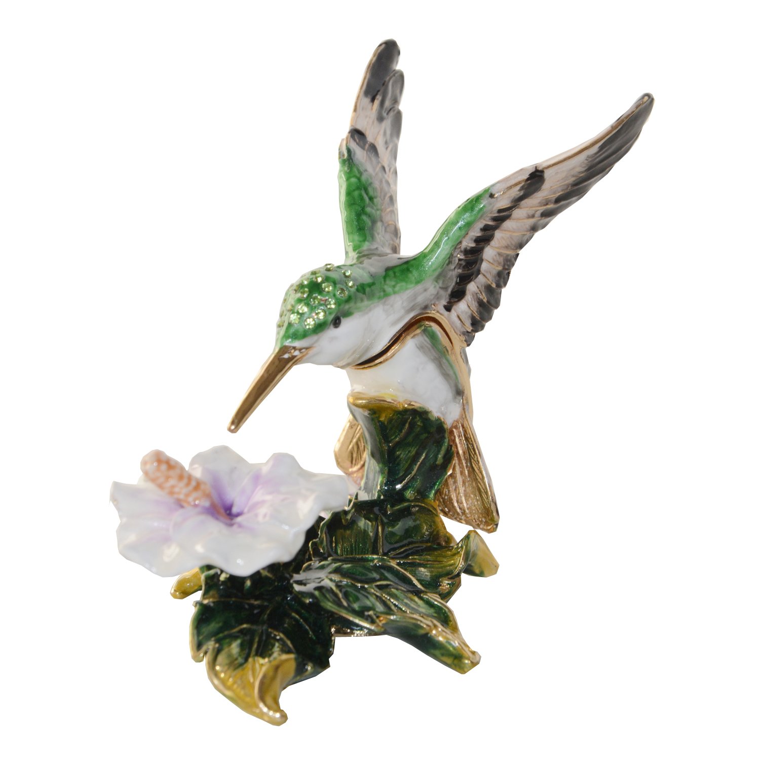 Hand-Painted Hummingbird & White Flower Trinket Box - Jewelry Storage with Hinged Lid, Ring & Earring Holder - Decorative Bird Figurine Collectible Gift for Home Décor, Bridal Shower & Birthday Present