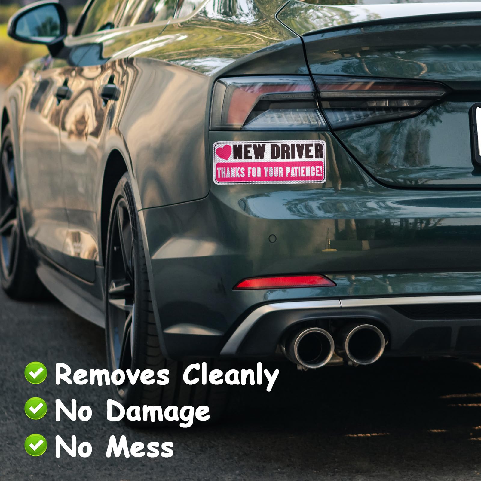 3pcs Reflective New Driver Stickers - Removable Bumper Decals for Novice Drivers | Car Exterior Accessories | Improve Road Safety for New Drivers | Perfect for Commuting, Driving Practice & Night Visibility