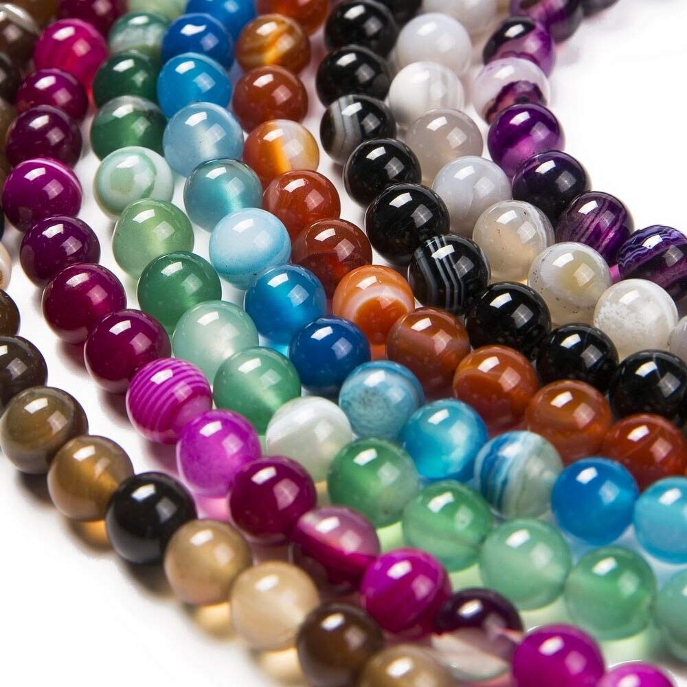 Natural Round Semi-Precious Agate Sardonyx Stone Beads - 8mm DIY Jewelry Making Supplies (48 Pcs, 15