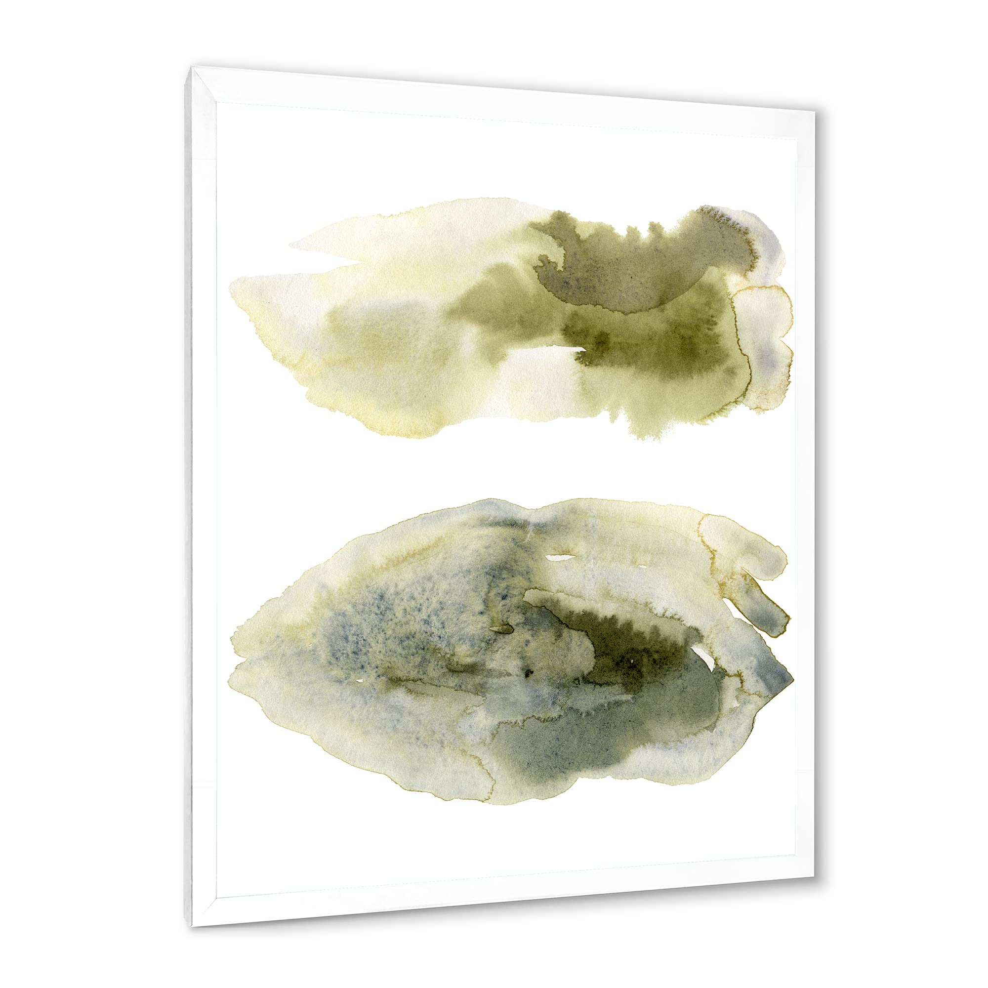 DesignQ Dark Green Abstract Clouds Modern Framed Wall Art - Contemporary Home Decor for Living Room, Bedroom & Office