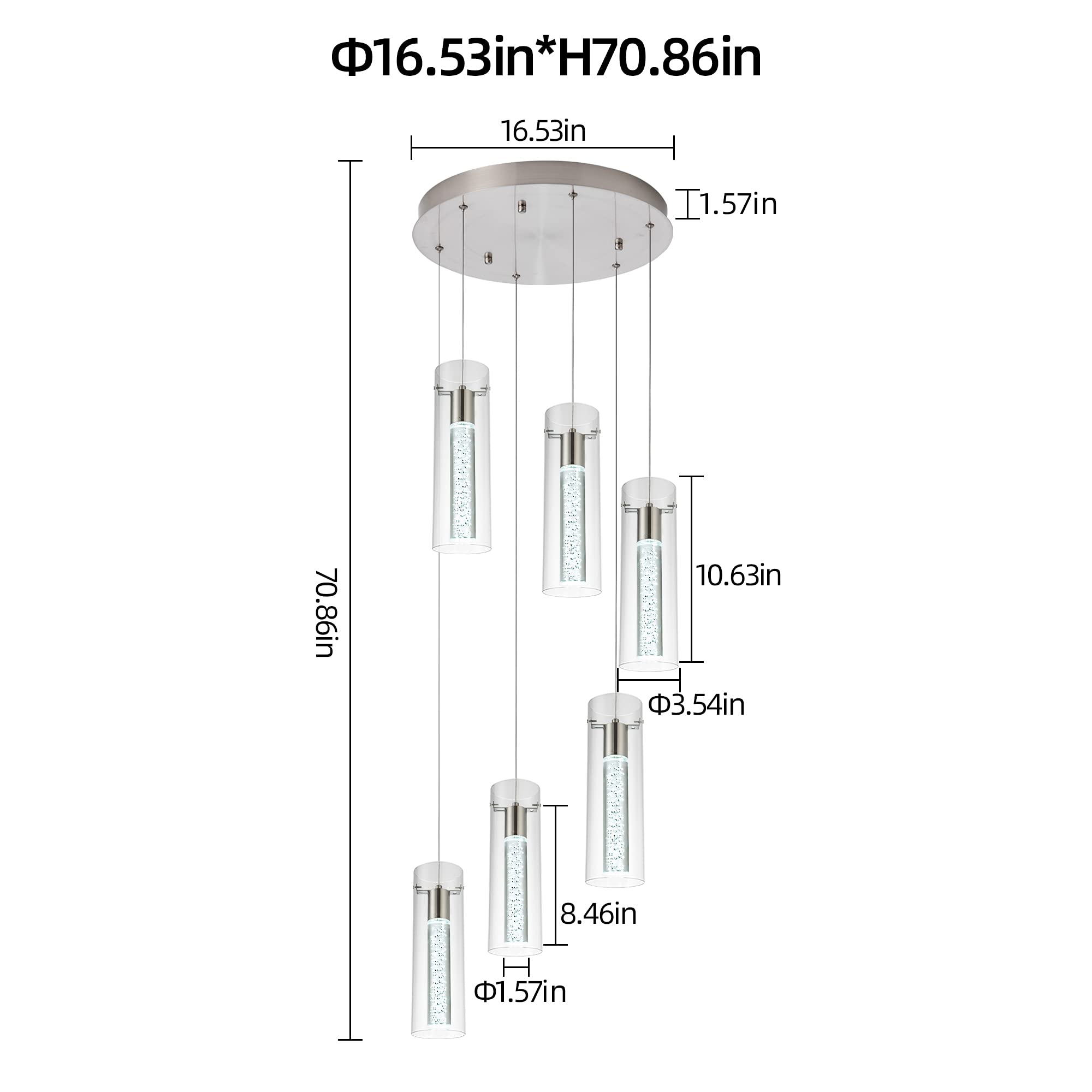 Modern Crystal Bubble Glass Pendant Lights - 6-Light Dimmable LED Kitchen Island Lighting Fixture (48W) for Dining Room, Restaurant & Home Decor - Elegant Ceiling Hanging Lights for Modern Interiors