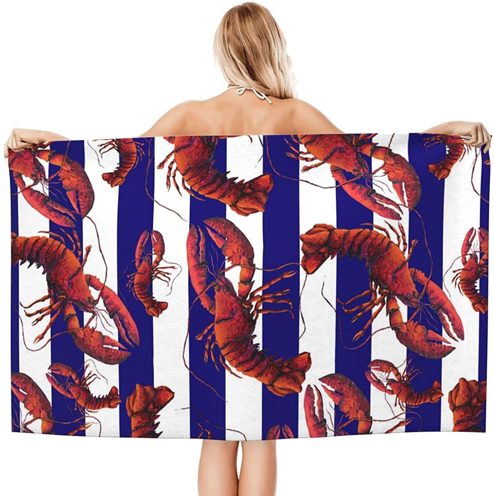 Striped Lobster Beach Towel - Quick Drying, Super Soft & Absorbent Lightweight Bath Towel for Swimming Pool, Travel, and Beach Vacation