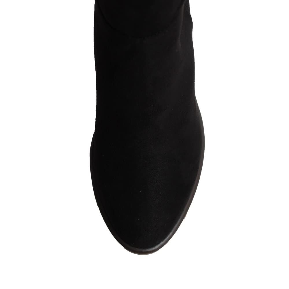 Women's Knee High Boots with Stacked Heel - Faux Suede Fashion Boots for Fall & Winter - Perfect for Casual Outfits, Office Wear & Date Nights