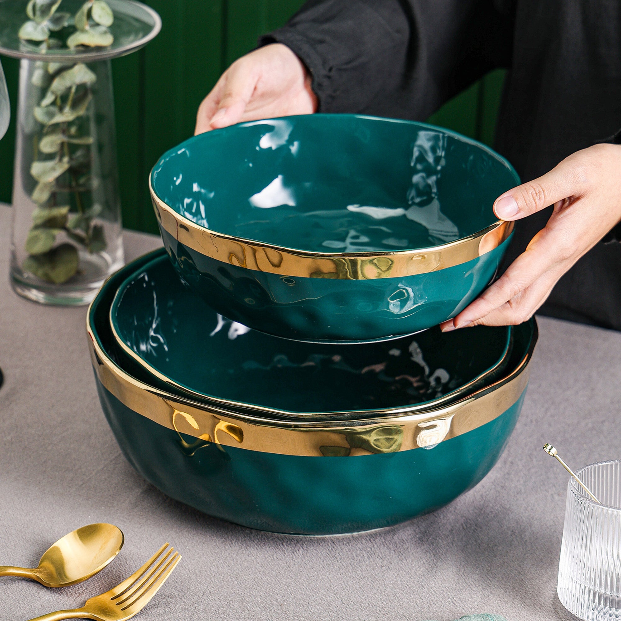 Florian Porcelain Dinnerware Set - 6-Piece Green Serving Bowls for Salads, Soups & Desserts | Elegant Tableware for Home Dining & Entertaining