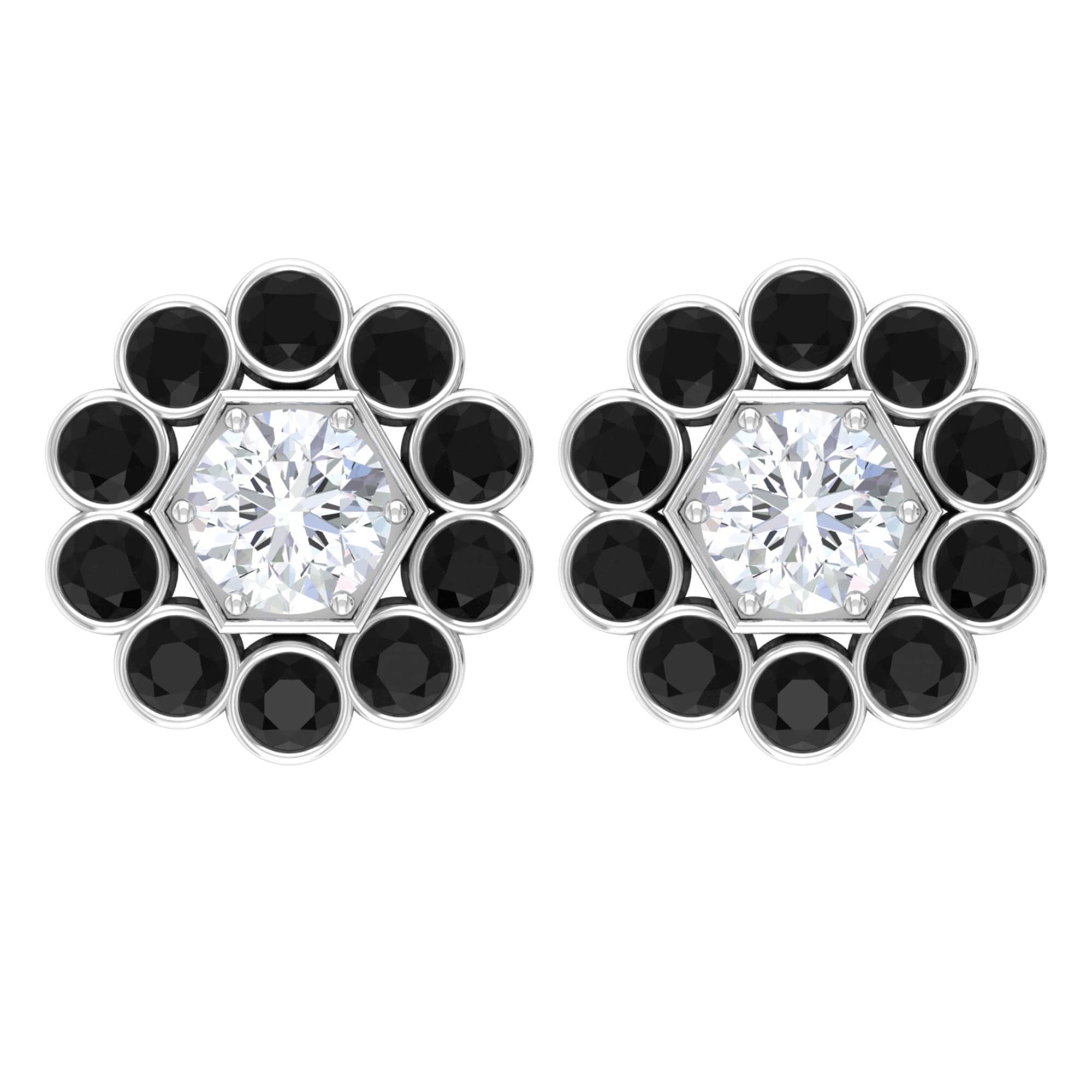 3/4 CT Black Diamond & Moissanite Stud Earrings for Women - 14K Solid Gold Wedding, Anniversary & Everyday Luxury Jewelry Gift