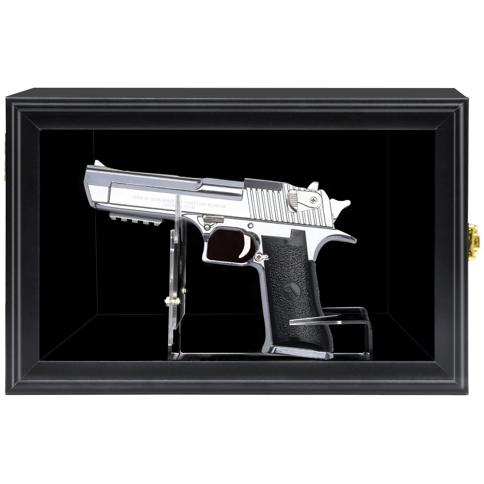 Lockable Single Handgun Display Case - Wall Mount Wood Cabinet with Black Felt & UV-Protected Acrylic Door | Secure Pistol, Revolver Storage | Ideal for Home, Office, or Gun Range Display