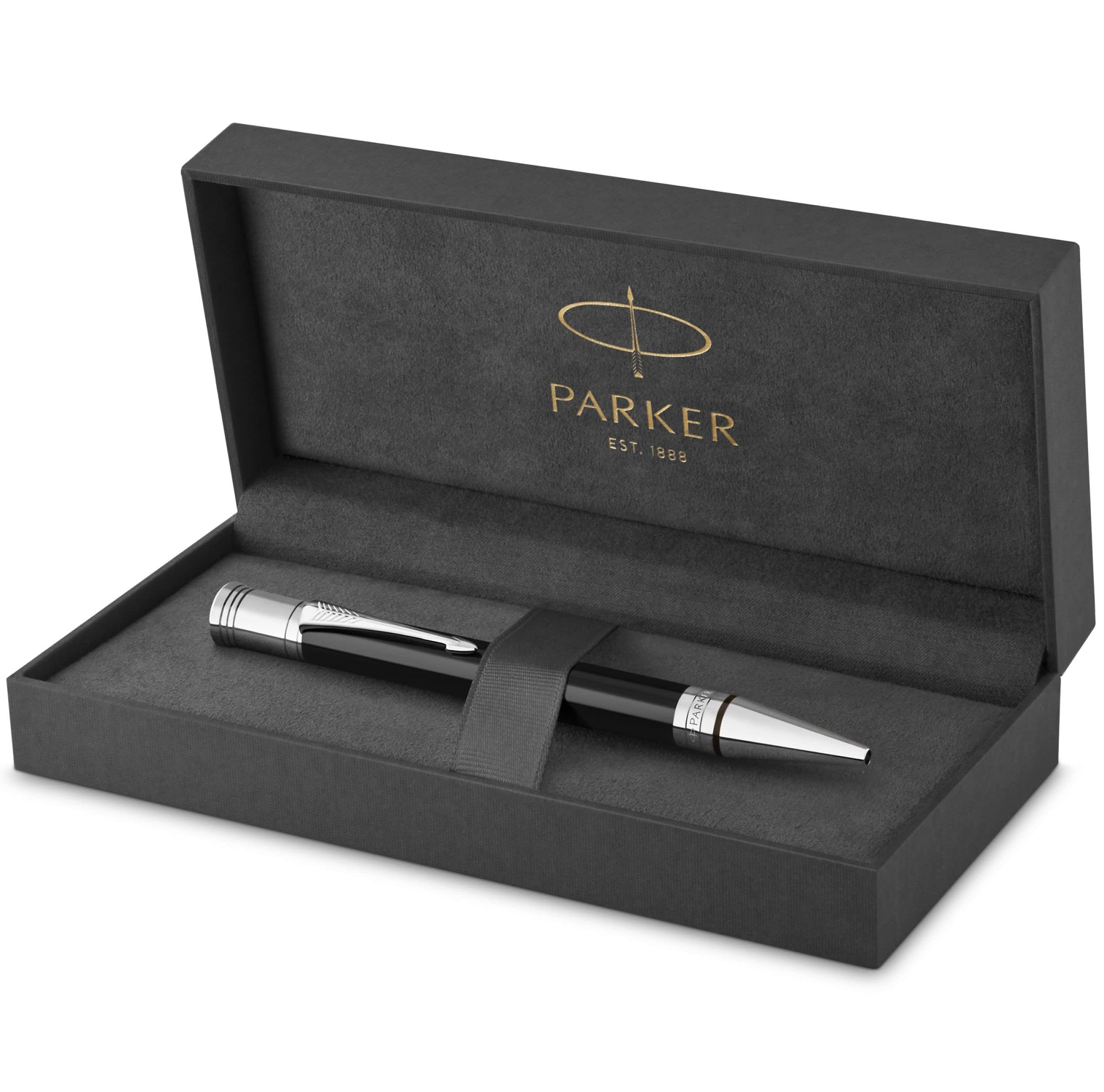 PARKER Duofold Ballpoint Pen - Classic Black with Palladium Trim, Medium Point Black Ink Refill | Premium Writing Instrument for Business, Gifts & Collectors | Ideal for Office, Signatures & Special Occasions