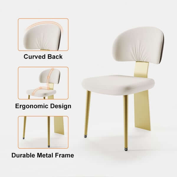 Modern White Upholstered Dining Chairs Set of 2 - Armless Side Chairs with Curved Back for Kitchen, Dining Room & Home Decor
