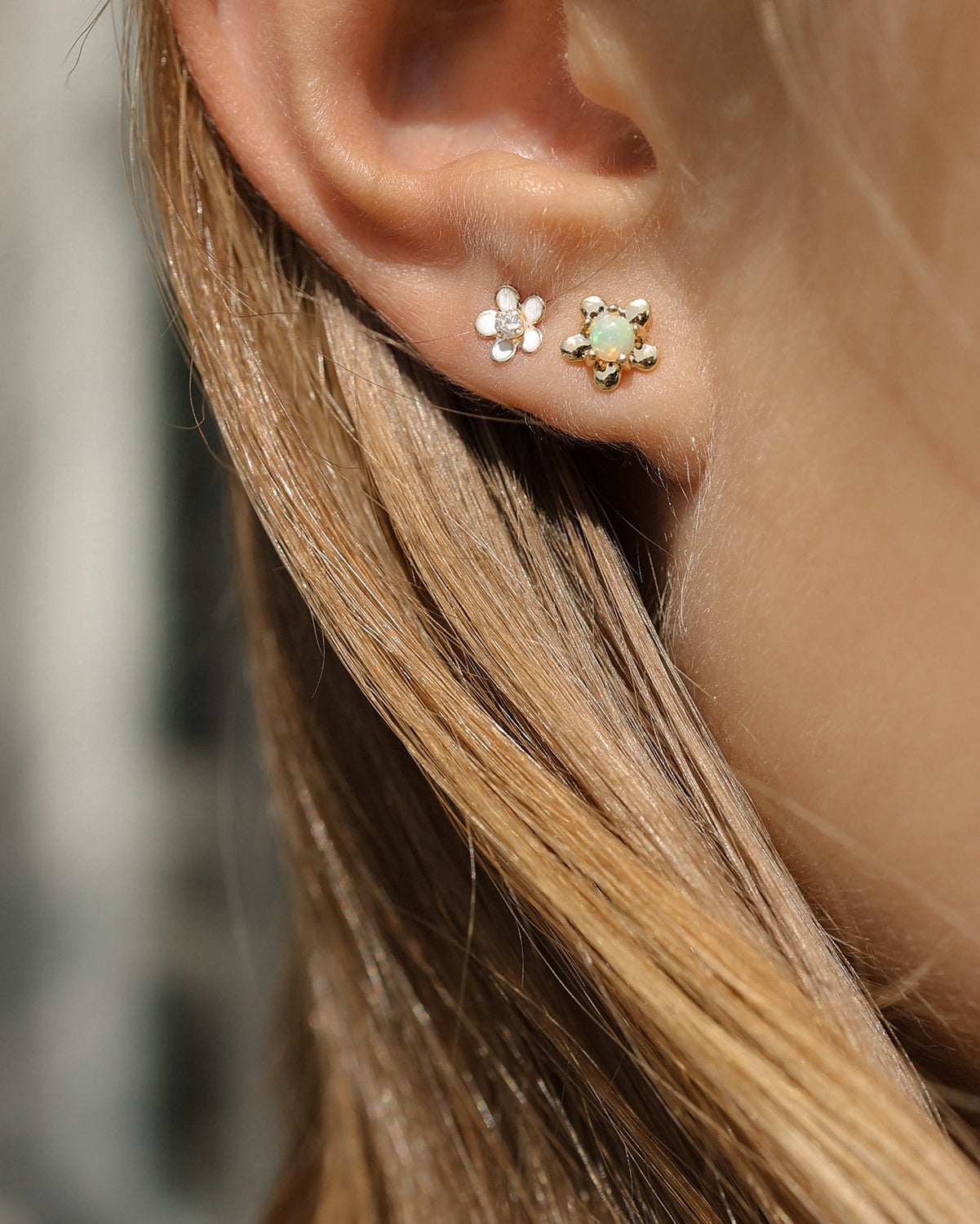 Daisy Opal Stud Earrings - 14K Gold Plated Floral Stud Earrings for Women | Perfect for Everyday Wear, Gifts & Special Occasions
