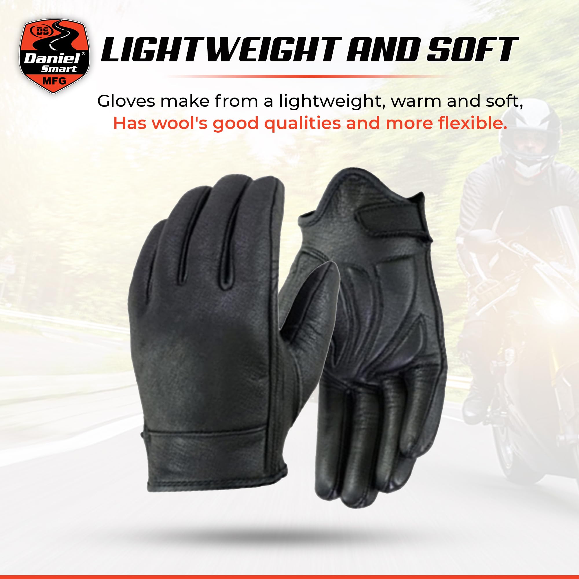Premium Men's Aniline Goat Leather Motorcycle Gloves with Wrist Strap & Reinforced Palm - Daniel Smart Winter Riding Gloves for Bikers & Outdoor Enthusiasts - Perfect for Motorcycling, Cycling, and Cold Weather Activities
