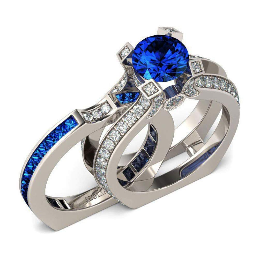 Jeulia 3.5 Carat Cubic Zirconia Wedding Ring Set for Women - Sterling Silver Simulated Diamond Engagement Ring with Round Cut Colorful Stones - Anniversary Promise Rings - Perfect for Bridal Jewelry Gifts & Special Occasions