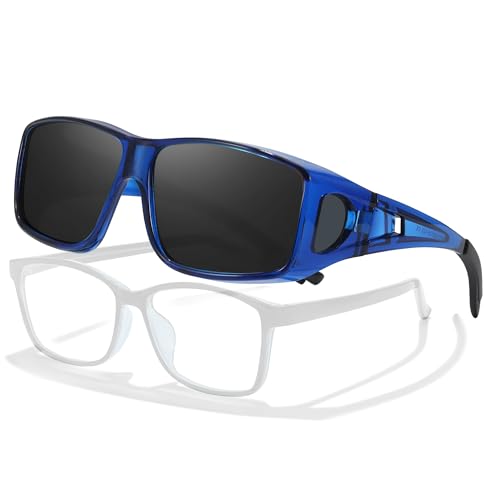 C01 Transparent Blue Frame Polarized Grey Lens Wrap Around Sunglasses