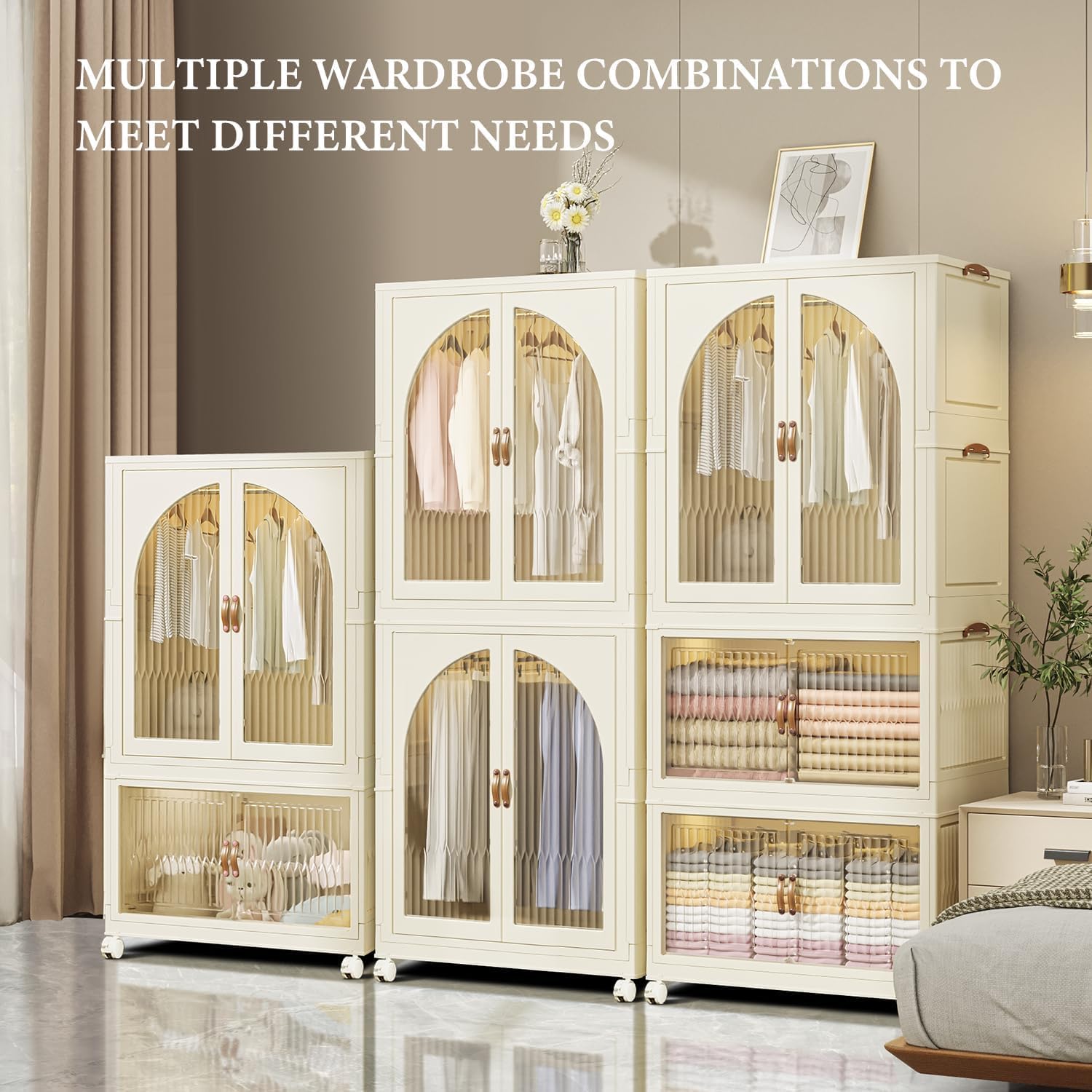 Portable Kids Closet - Collapsible Plastic Wardrobe with Magnetic Doors & Hanging Rod | Easy Assembly Toddler Dresser for Nursery, Bedroom | White Baby Clothes Storage Organizer | Perfect for Small Spaces, Apartments & Daycare Centers