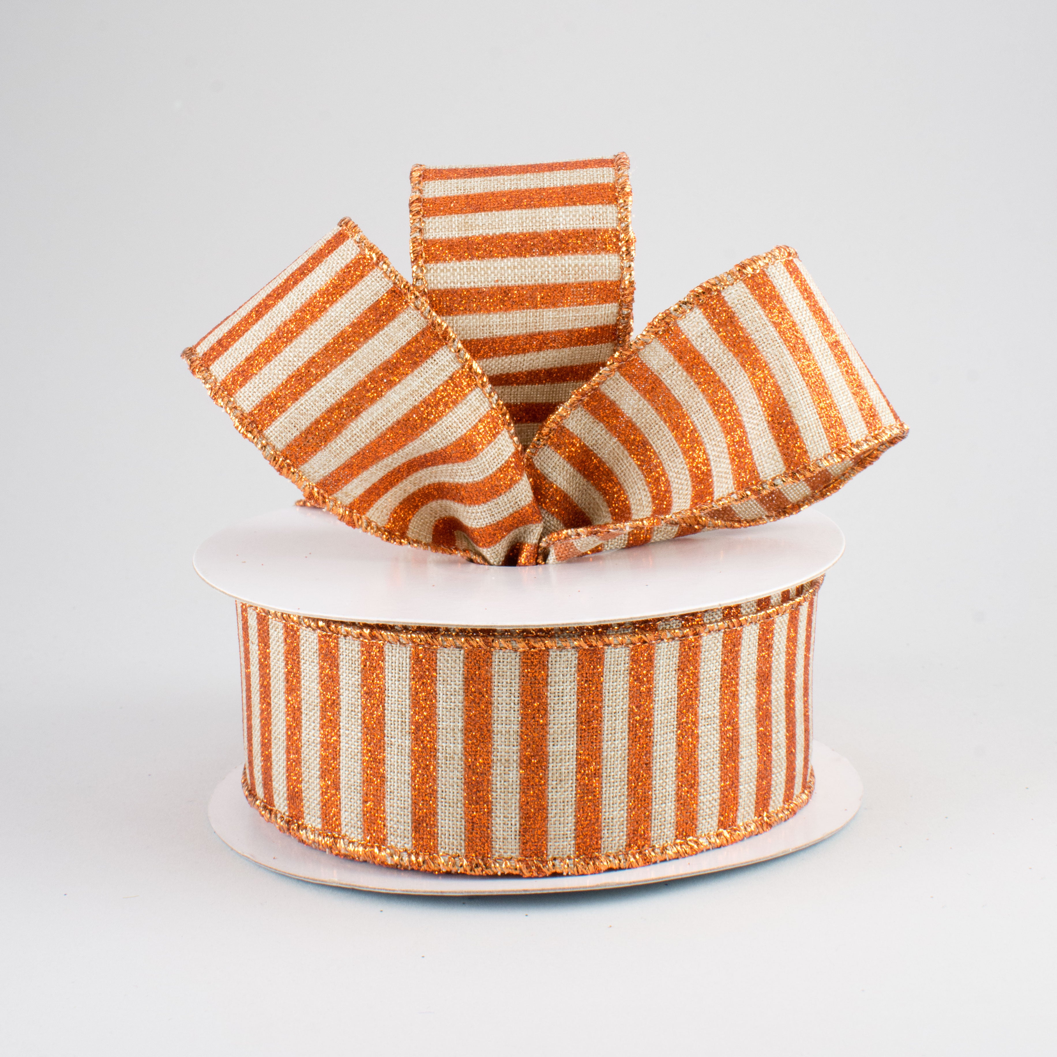 1.5 Inch Glitter Stripe Canvas Ribbon - Natural & Bright Orange (10 Yards) for Gift Wrapping, DIY Crafts, Scrapbooking, and Party Decorations