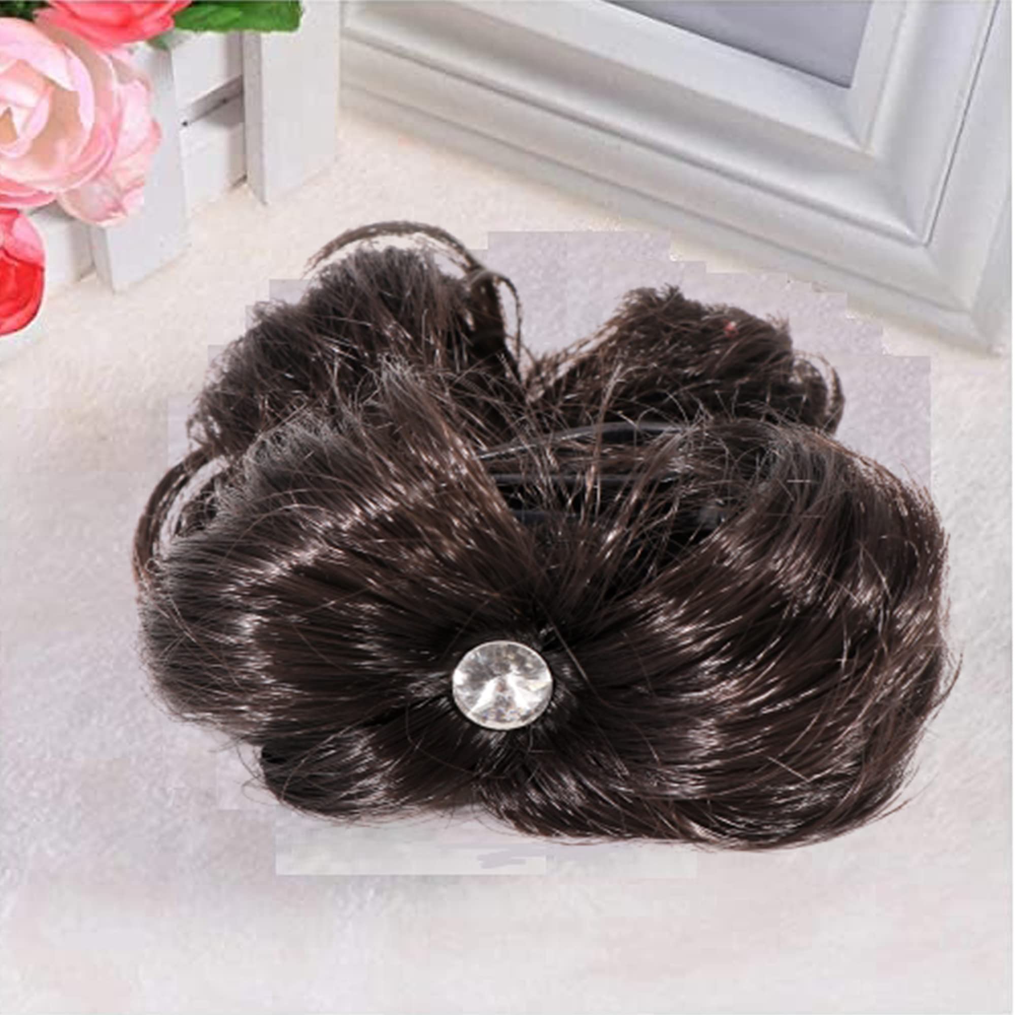 NAVMAV Claw Clip for Messy Bun - Wavy Curly Hair Clip for Ponytail & Updo | Hair Extensions for Women (Black, 10