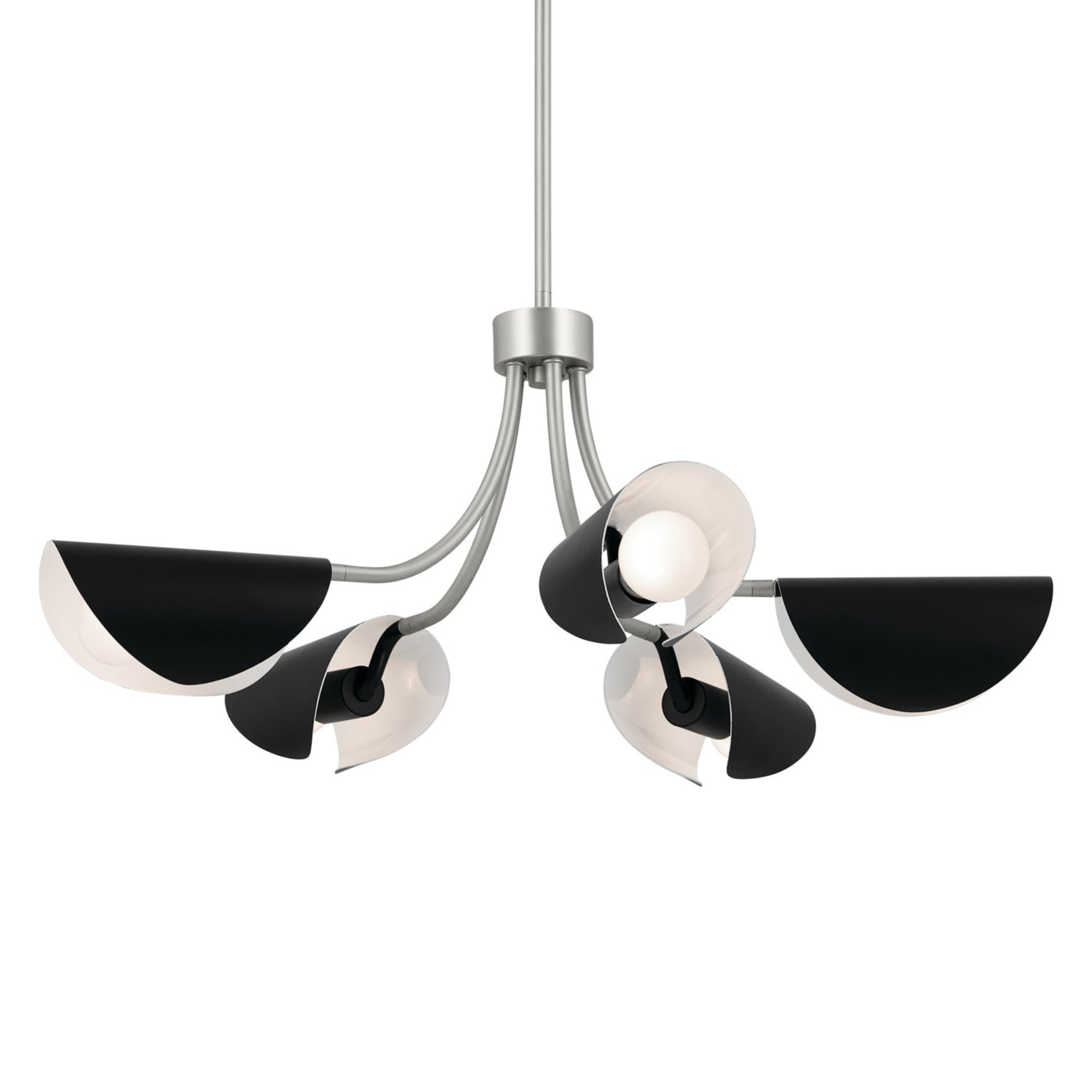 Arcus 29-inch 5-Light Modern Chandelier with Satin Nickel Finish & Black Shade - Semi-Flush Mount Ceiling Light Fixture for Dining Room, Bedroom, or Living Room