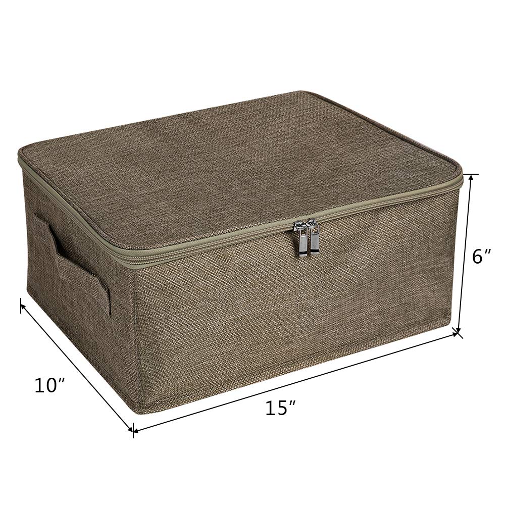 ANMINY 2-Pack Foldable Storage Bins with Zipper Lid & Handles - Small Size Coffee Fabric Closet Organizer Boxes for Clothes, Toys, Blankets & Home Organization | Perfect for Bedroom, Nursery & Closet Storage