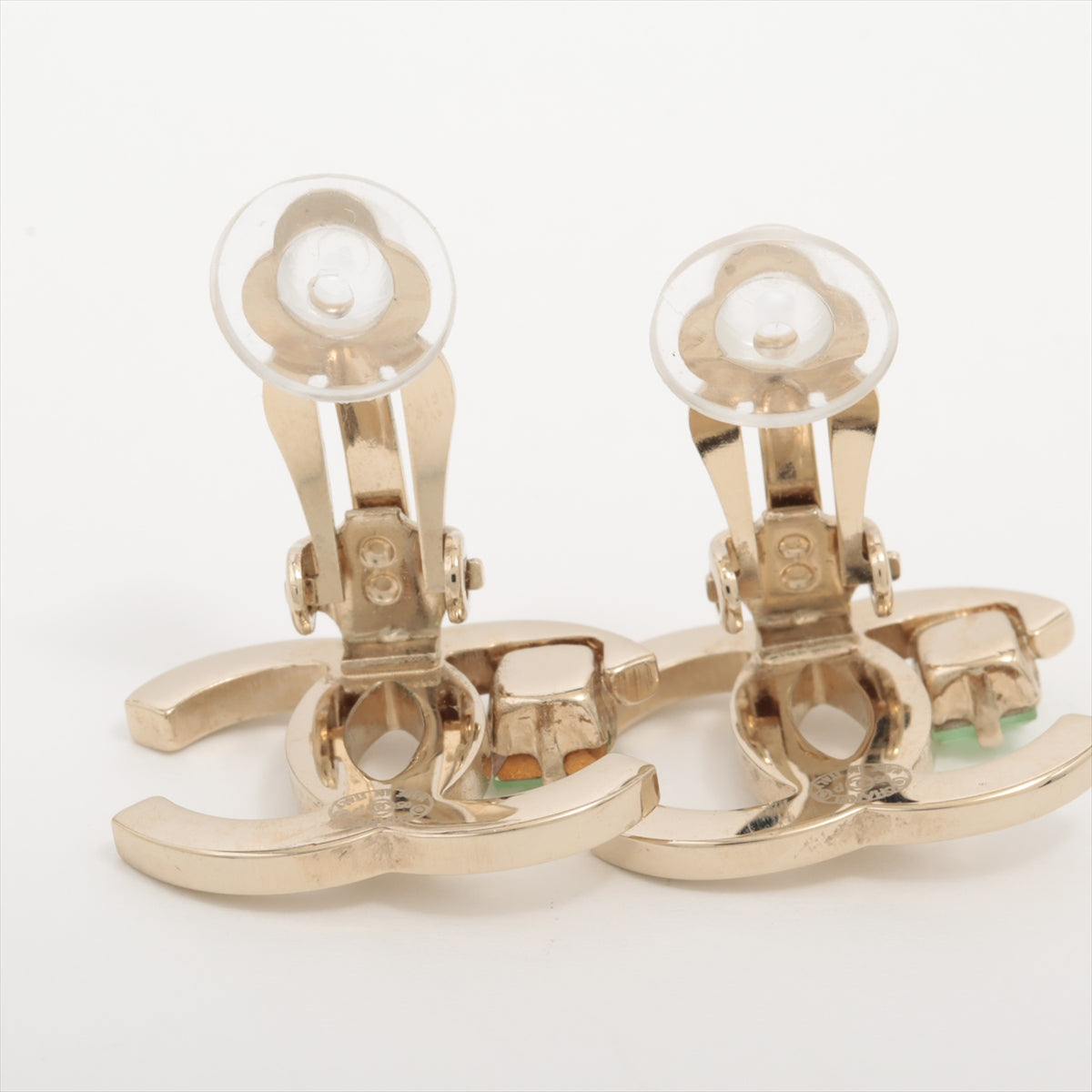 Chanel Coco Logo Green Gemstone Clip-On Earrings - Fashion Jewelry for Women | Perfect for Parties, Weddings & Special Occasions