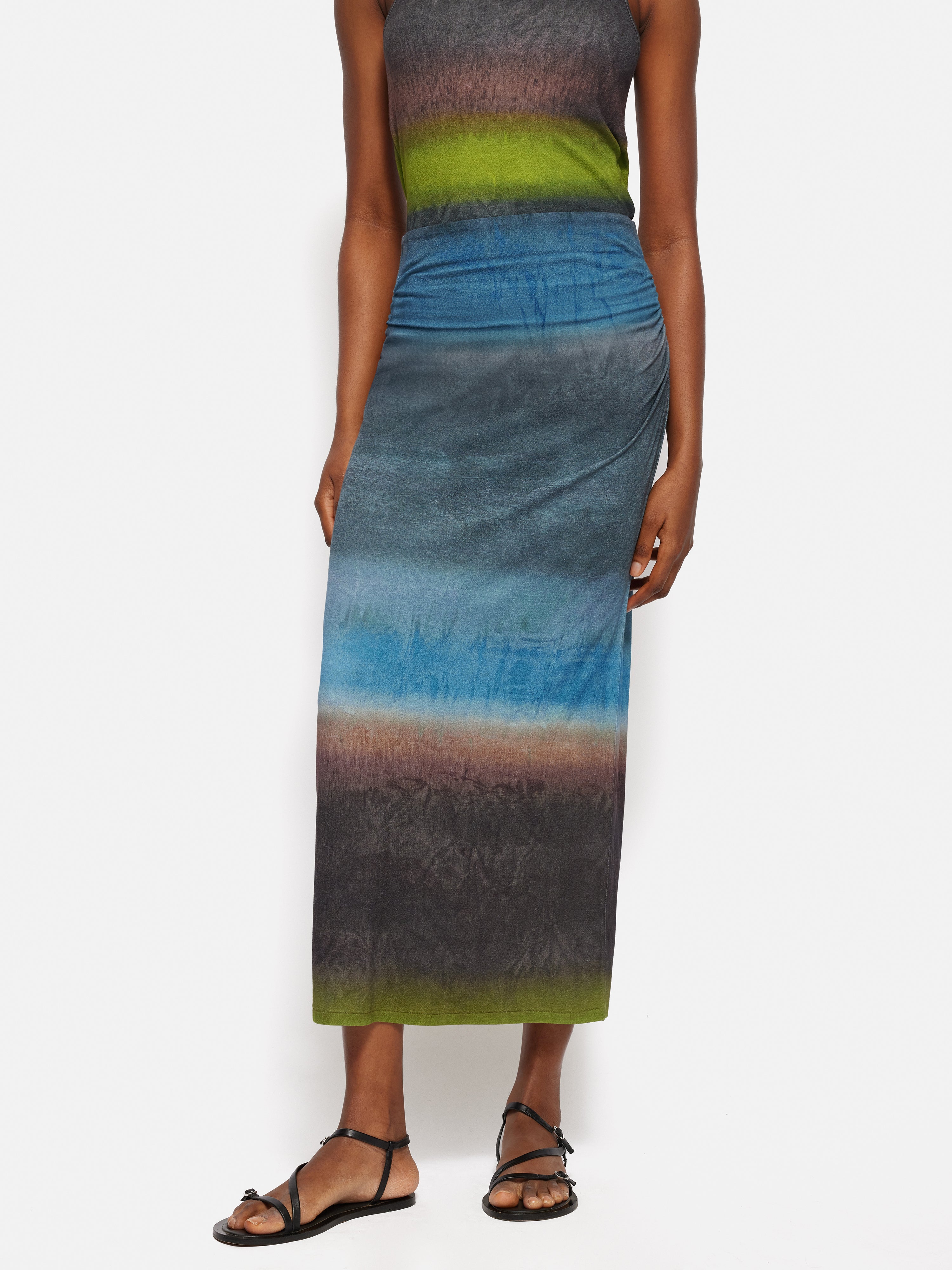 Abstract Glazed Jersey Skirt for Women - Brown High Waist Flowy Midi Skirt | Perfect for Casual Outfits, Office Wear & Date Nights