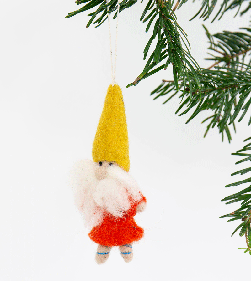 Handmade Yellow Hat Elf Felt Ornament - Christmas Tree Decoration & Holiday Home Decor by AfroArt | Perfect for Xmas Gifts, Stocking Stuffers & Festive Party Decorations
