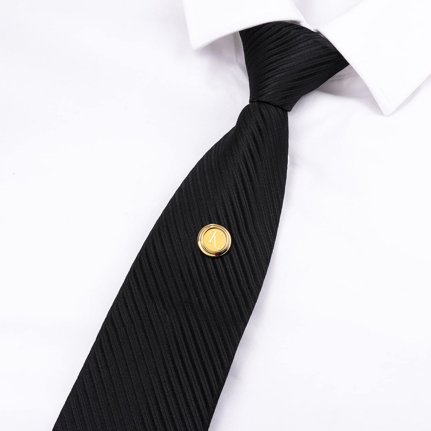 HAWSON Gold Tie Tacks for Men with Chain - Round Tie Pins for Wedding, Business, Birthday & Anniversary - Personalized Initials A-Z - Elegant Tie Clip Gift for Him - Perfect for Formal Events, Office Wear & Special Occasions