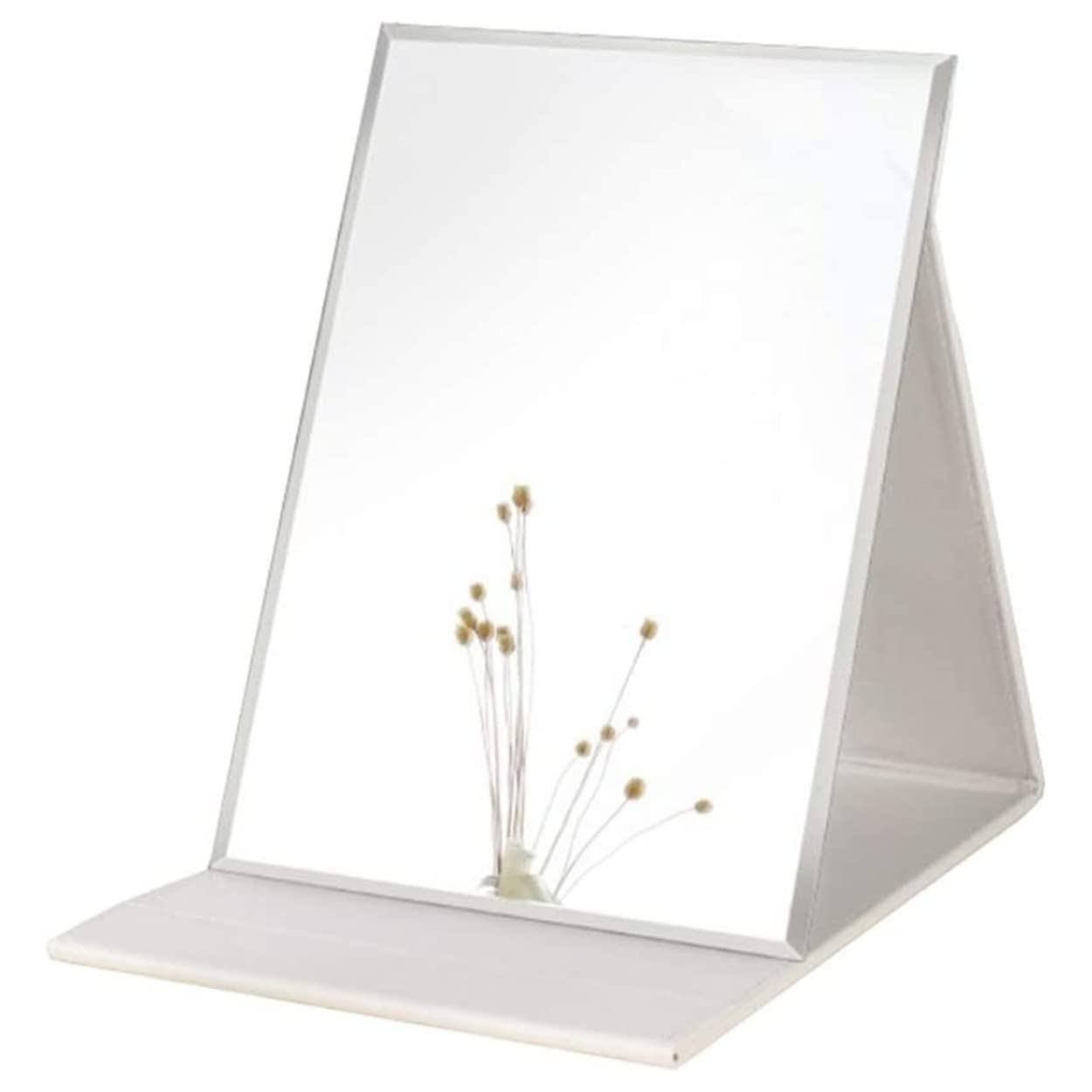 PLUZNIQ Portable Folding Vanity Makeup Mirror - Slim PU Leather Travel Cosmetic Mirror with Stand, White Rectangular Framed Design for Home, Travel & Dressing Room