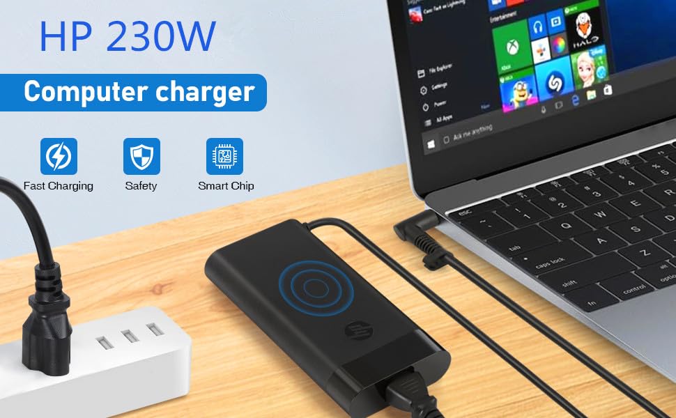 230W AC Power Adapter for HP Omen 15/16, Victus 16, ZBook Fury 16 G8/G9/G10 - Fast Charging Laptop Charger - Perfect for Gaming, Work & Travel