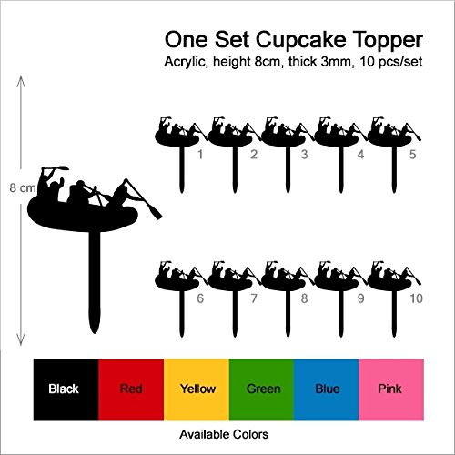 10pcs Kayak Rafting Sport Silhouette Acrylic Cupcake Toppers for Party Wedding Birthday Decorations - Perfect for Outdoor Adventure Themed Events, Baby Showers & Cake Decorating
