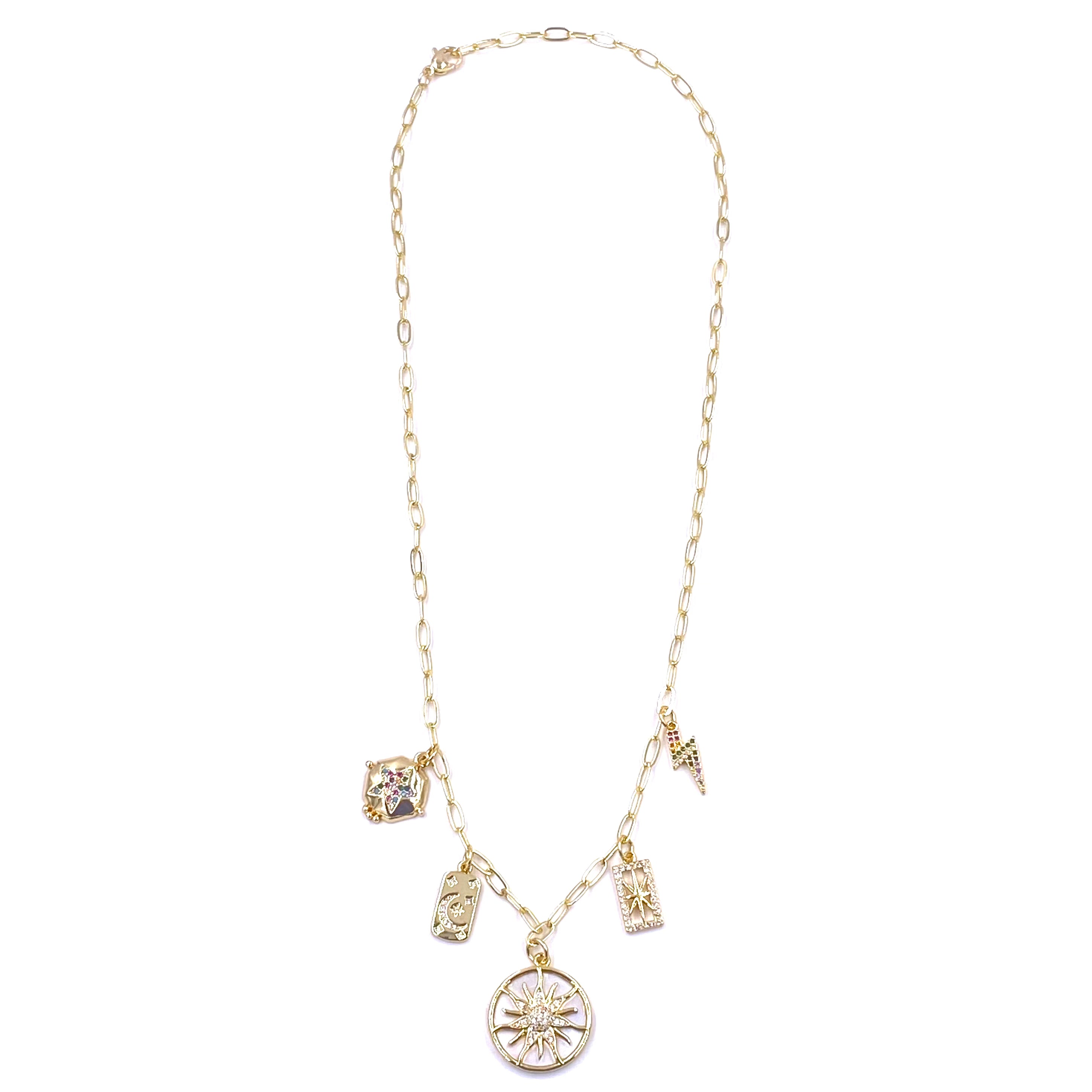 Lucky Charm Necklace for Women - 5 Piece Gold Plated Stainless Steel Pendant Jewelry - Perfect for Gifts, Parties & Everyday Wear