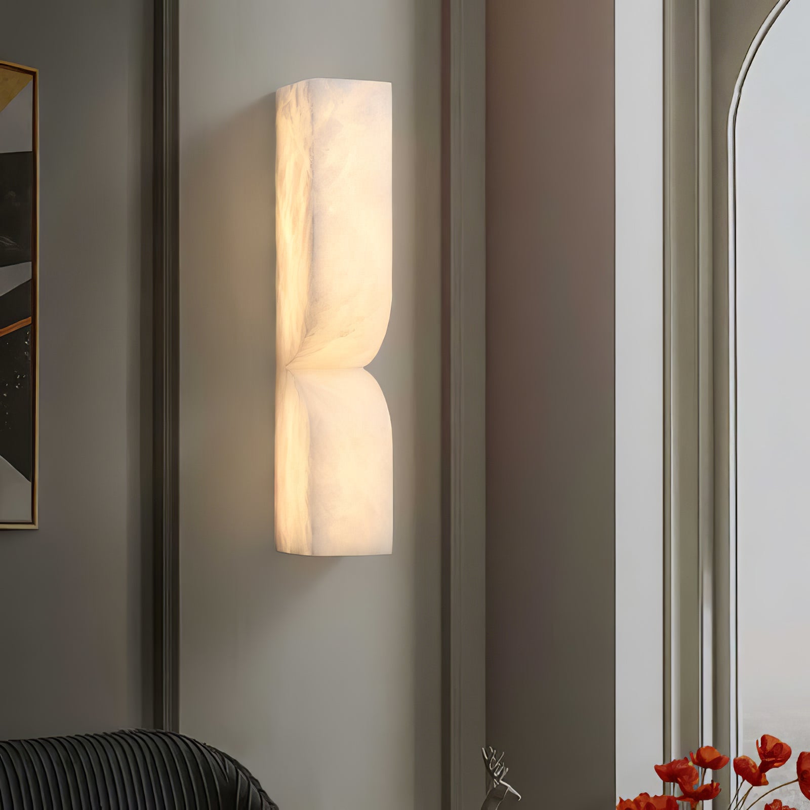 Alabaster Plug-in Wall Sconce Light - Modern Plug in Wall Lamp with Natural Stone Look - Perfect for Bedroom, Living Room & Hallway Lighting