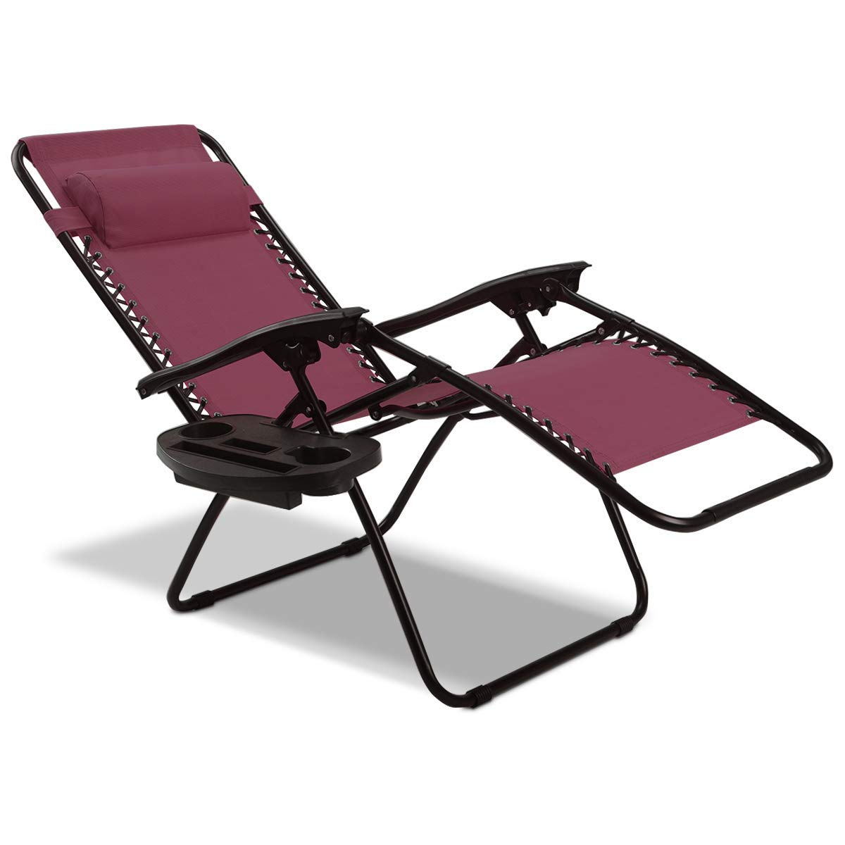 Premium Zero Gravity Reclining Lounge Chair - Adjustable Outdoor Patio Chair with Cup Holder Tray & Headrest - Heavy Duty Folding Recliner for Poolside, Backyard, Garden Relaxation - Perfect for Sunbathing, Lounging & Outdoor Leisure (Wine Color)