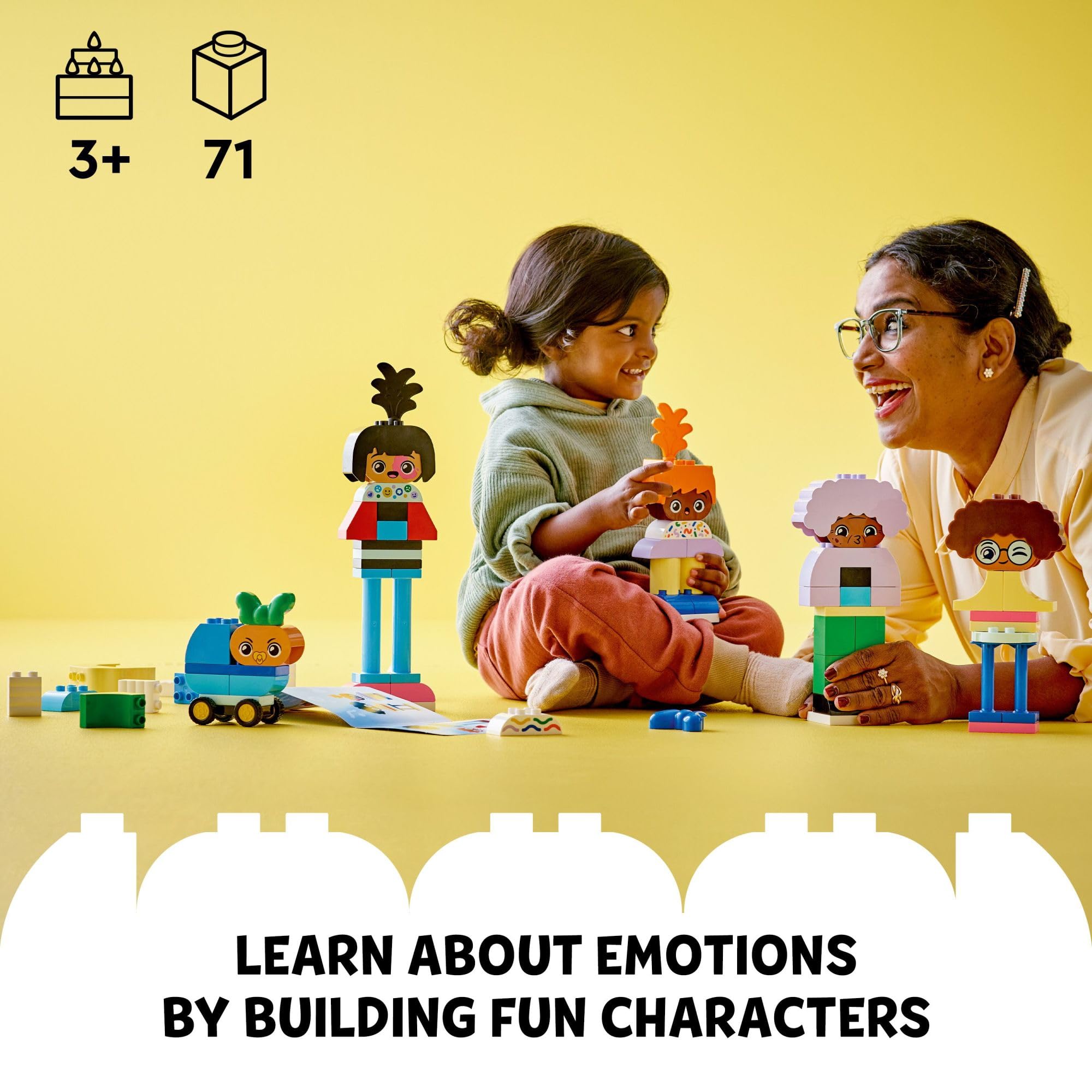 LEGO DUPLO Town Buildable People with Big Emotions - Interactive Educational Toy for Kids Ages 3+ | 5 Characters, 10 Role-Play Faces & 71 Colorful Bricks for Creative Play | Preschool Learning, Emotional Development & Family Bonding Activity