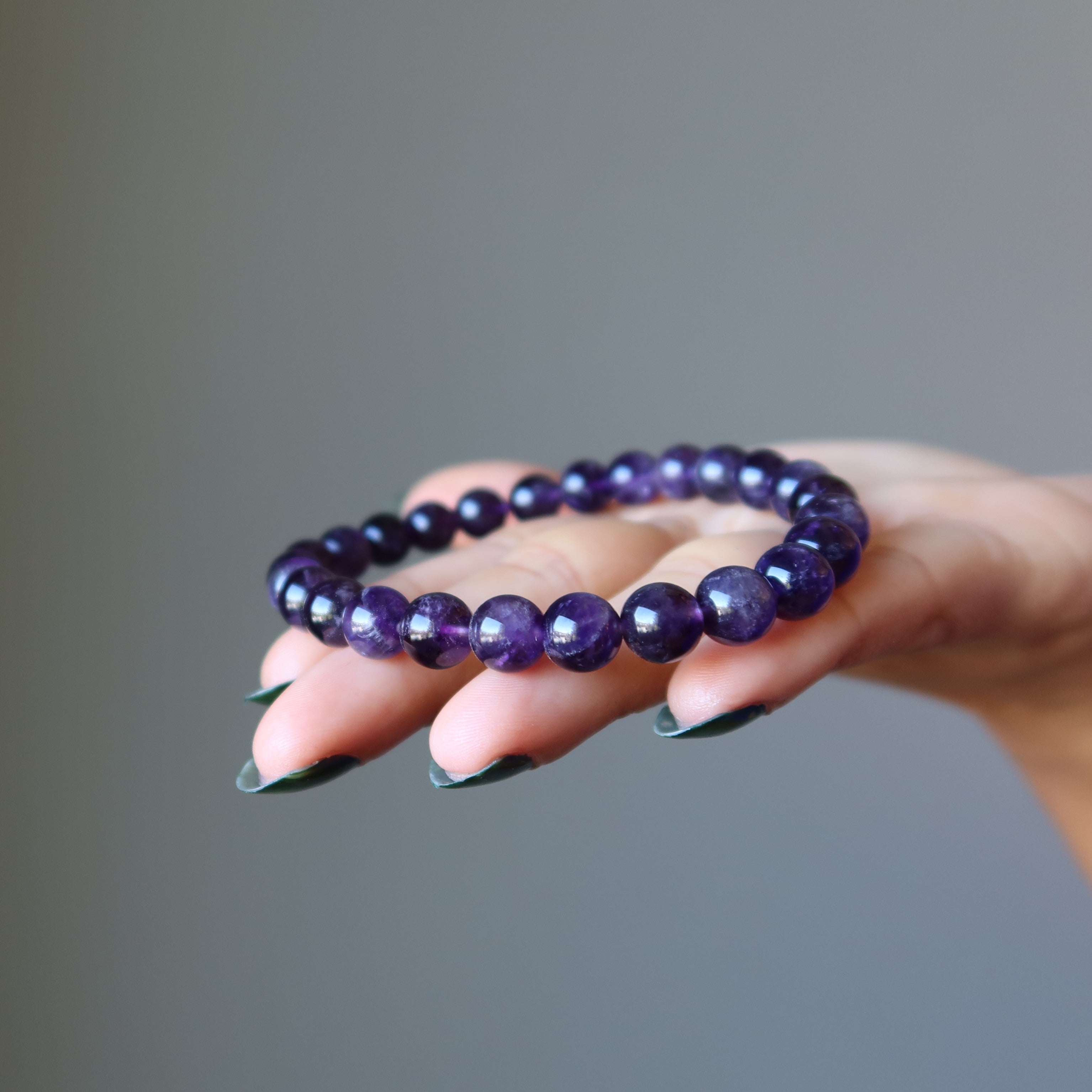 Natural Amethyst Gemstone Bracelet for Women - Deep Purple Healing Crystal Beads for Meditation, Stress Relief & Spiritual Balance | Perfect for Yoga, Reiki & Daily Wear