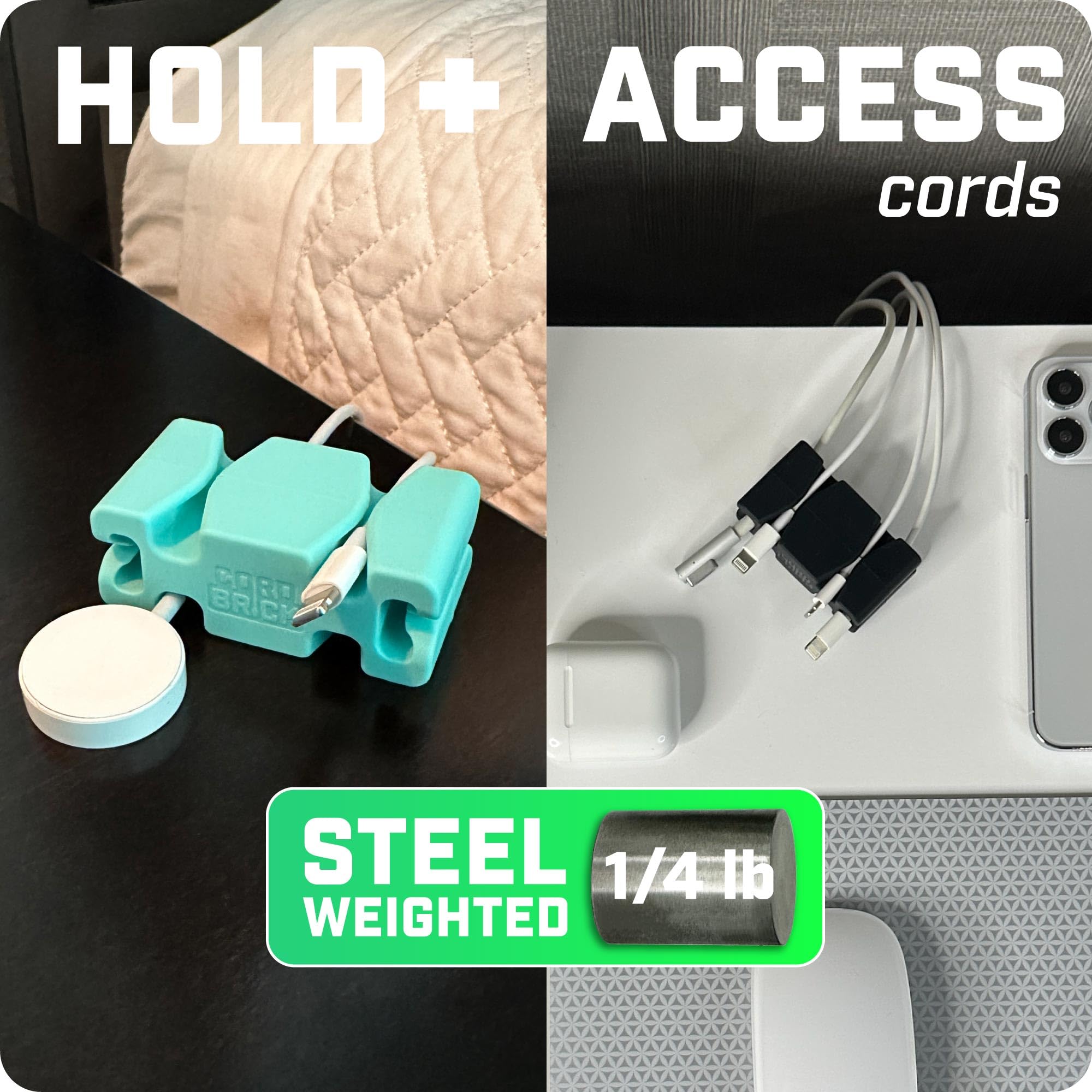 4-Pack Weighted Cord Holder for Nightstand - Phone Charger Cable Organizer for Travel & Home - Multipurpose Gift for Adults (Home, Office, Car Use) - Perfect for Desk, Nightstand, and Travel Accessories